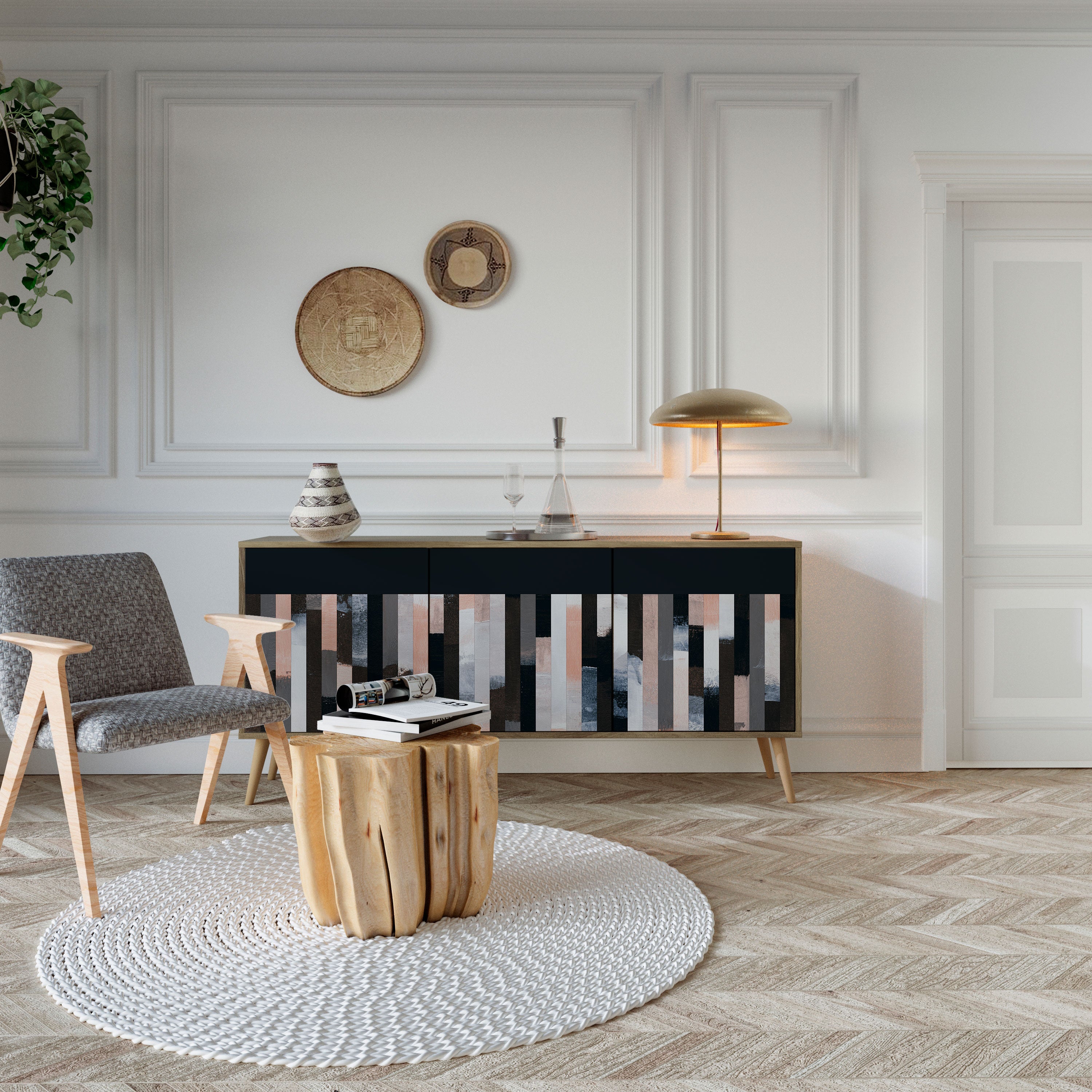 COLLAGE OF RECTANGLES Komoda 3-drzwiowa