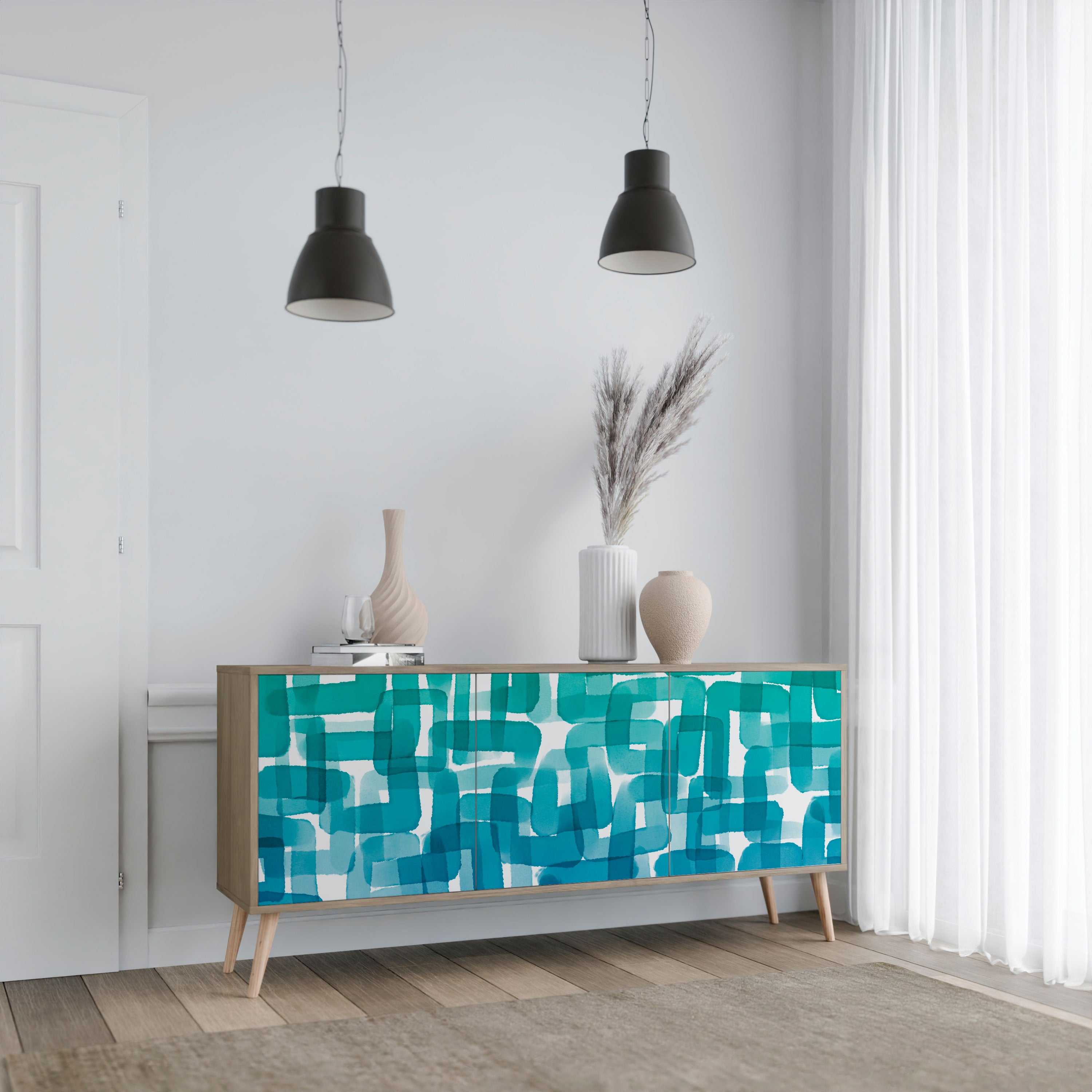 TURQUOISE RECTANGLES Komoda 3-drzwiowa