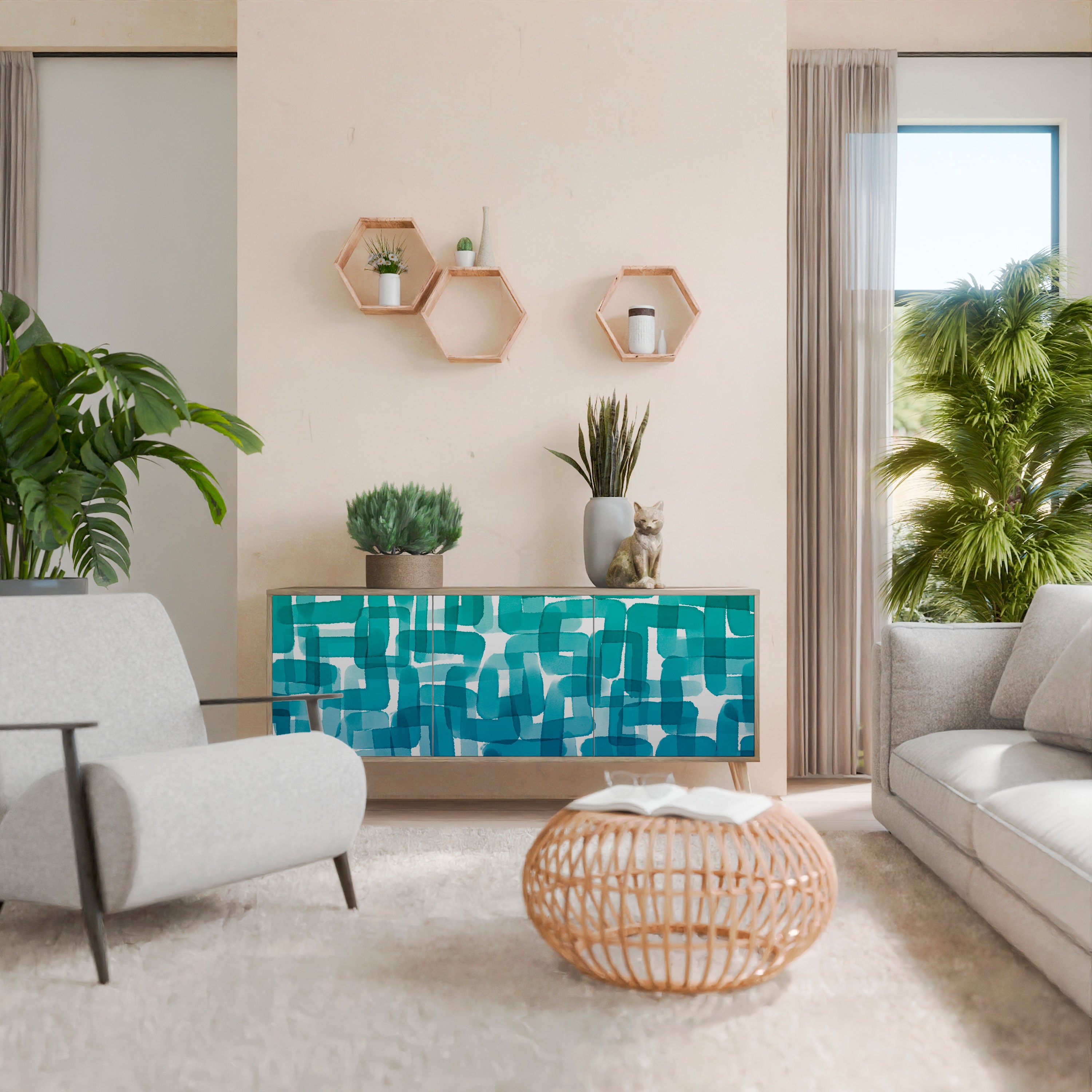 TURQUOISE RECTANGLES Komoda 3-drzwiowa