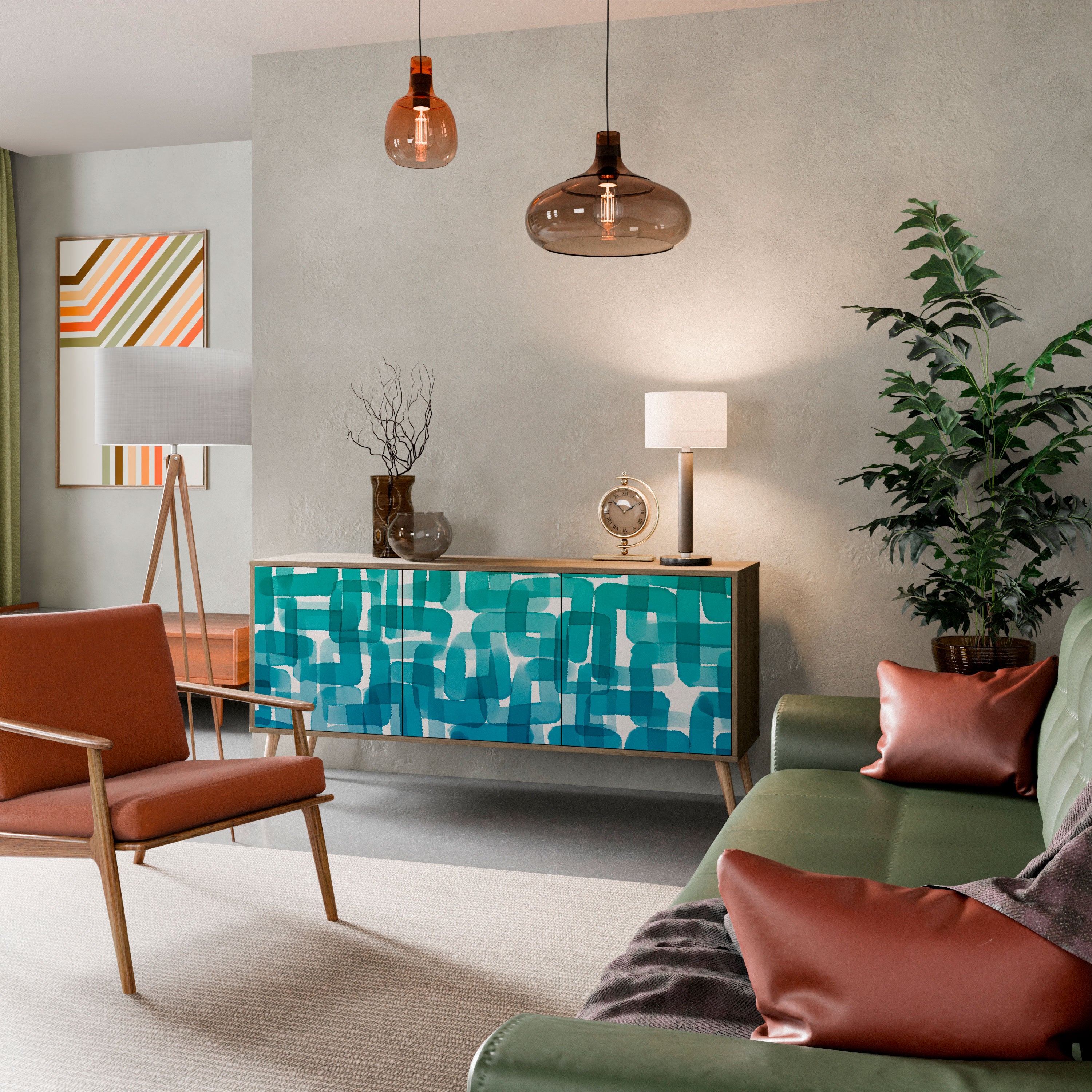 TURQUOISE RECTANGLES Komoda 3-drzwiowa