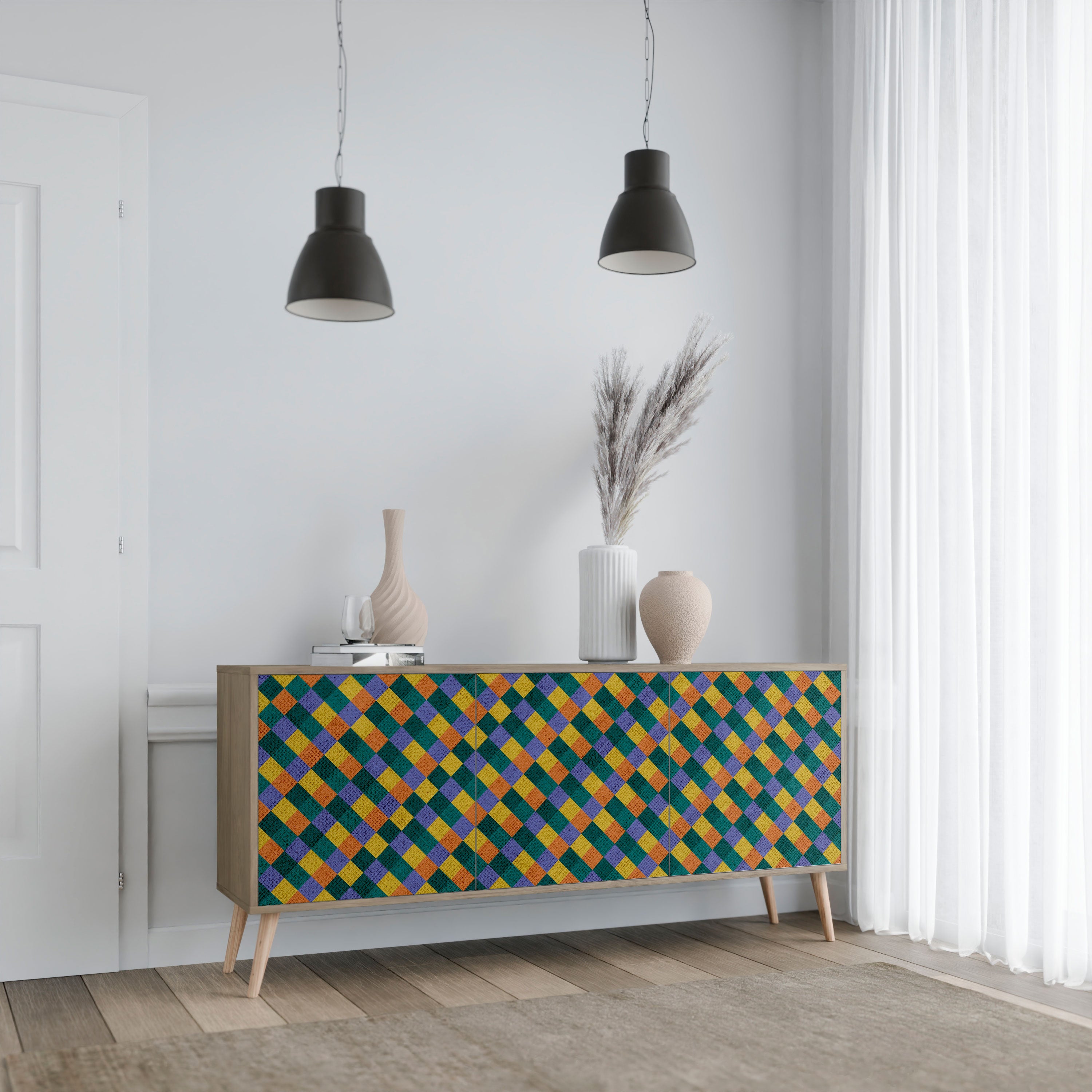 PAINTED SQUARES MIX Komoda 3-drzwiowa
