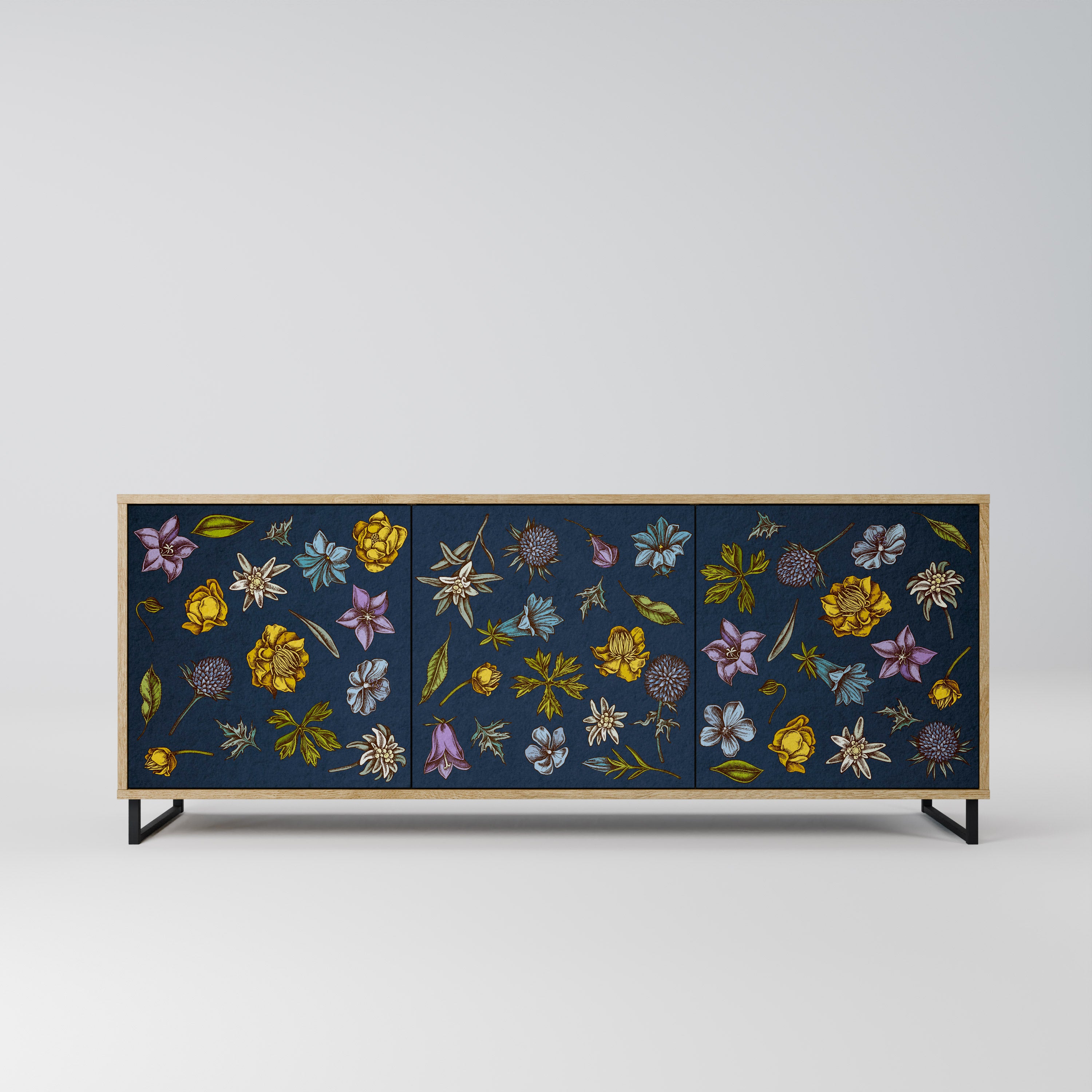 FLOWERS ON NAVY BLUE Komoda 3-drzwiowa
