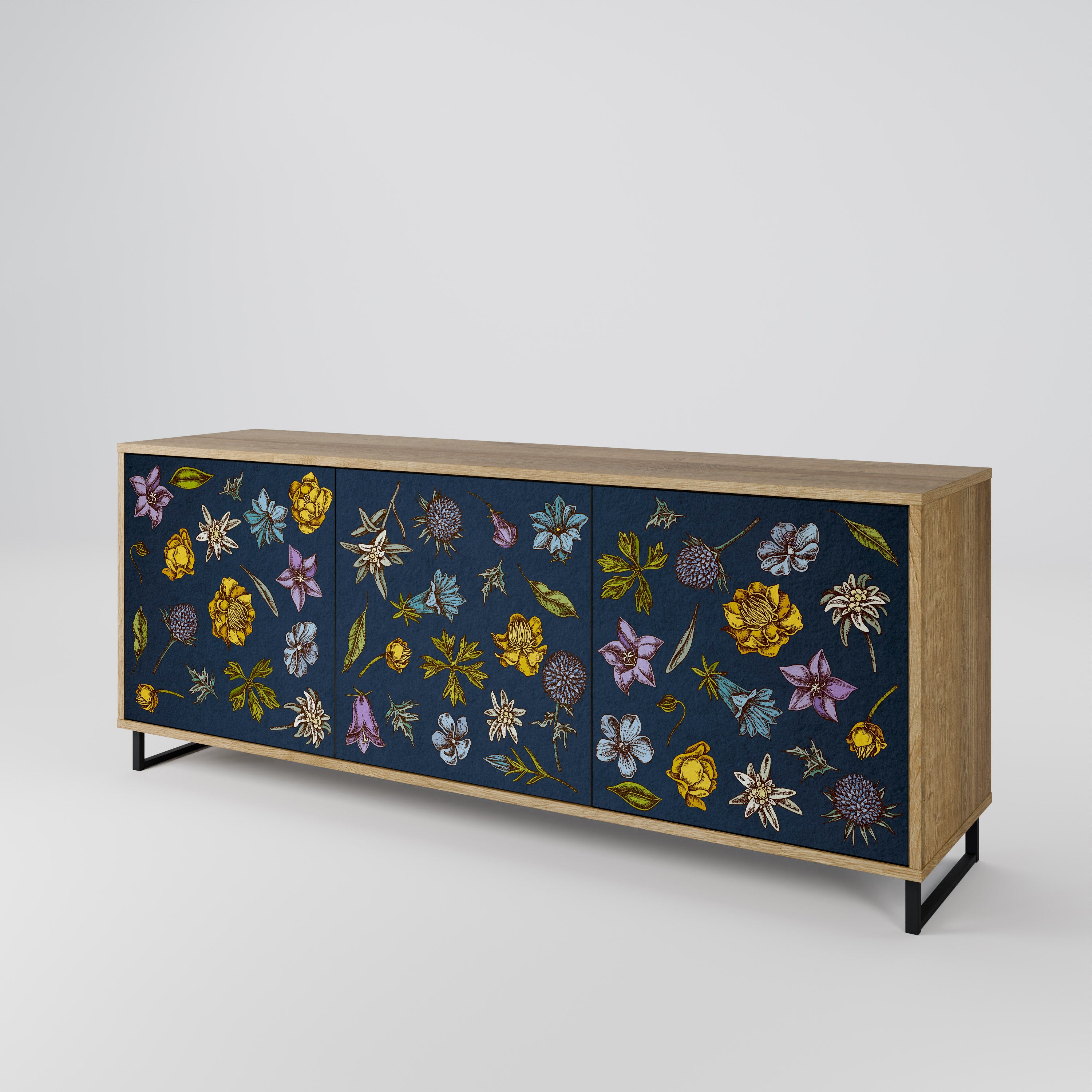 FLOWERS ON NAVY BLUE Komoda 3-drzwiowa