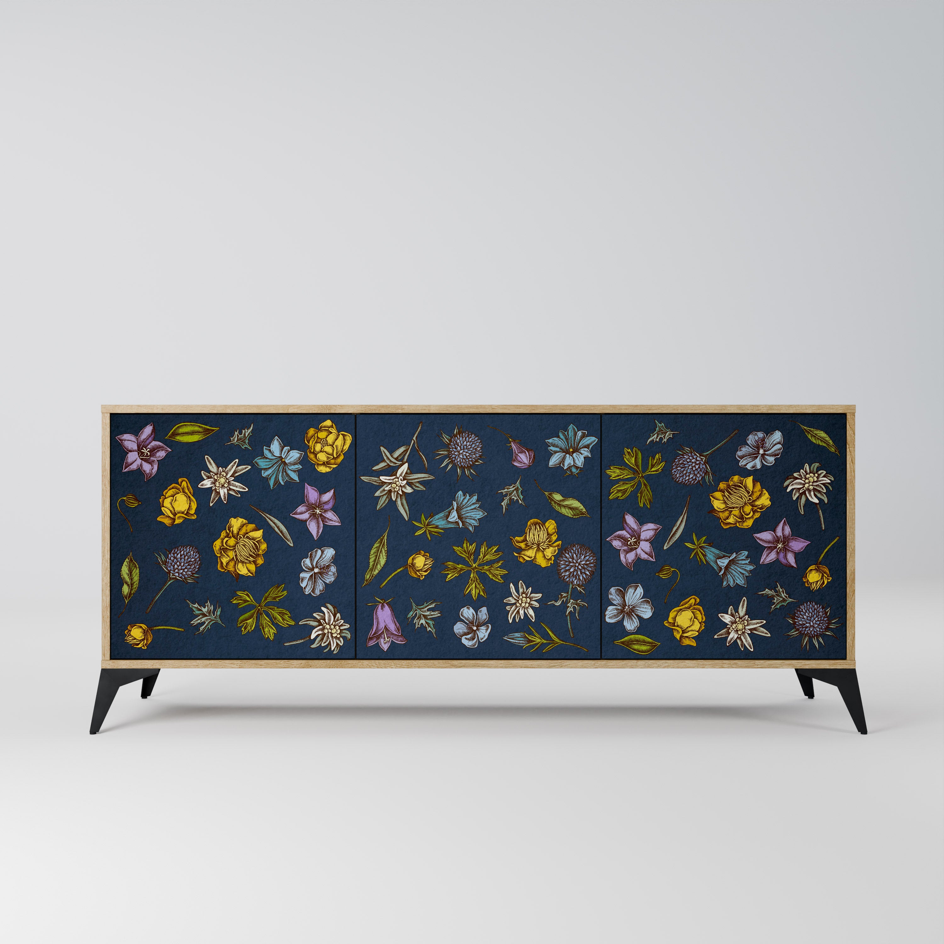 FLOWERS ON NAVY BLUE Komoda 3-drzwiowa