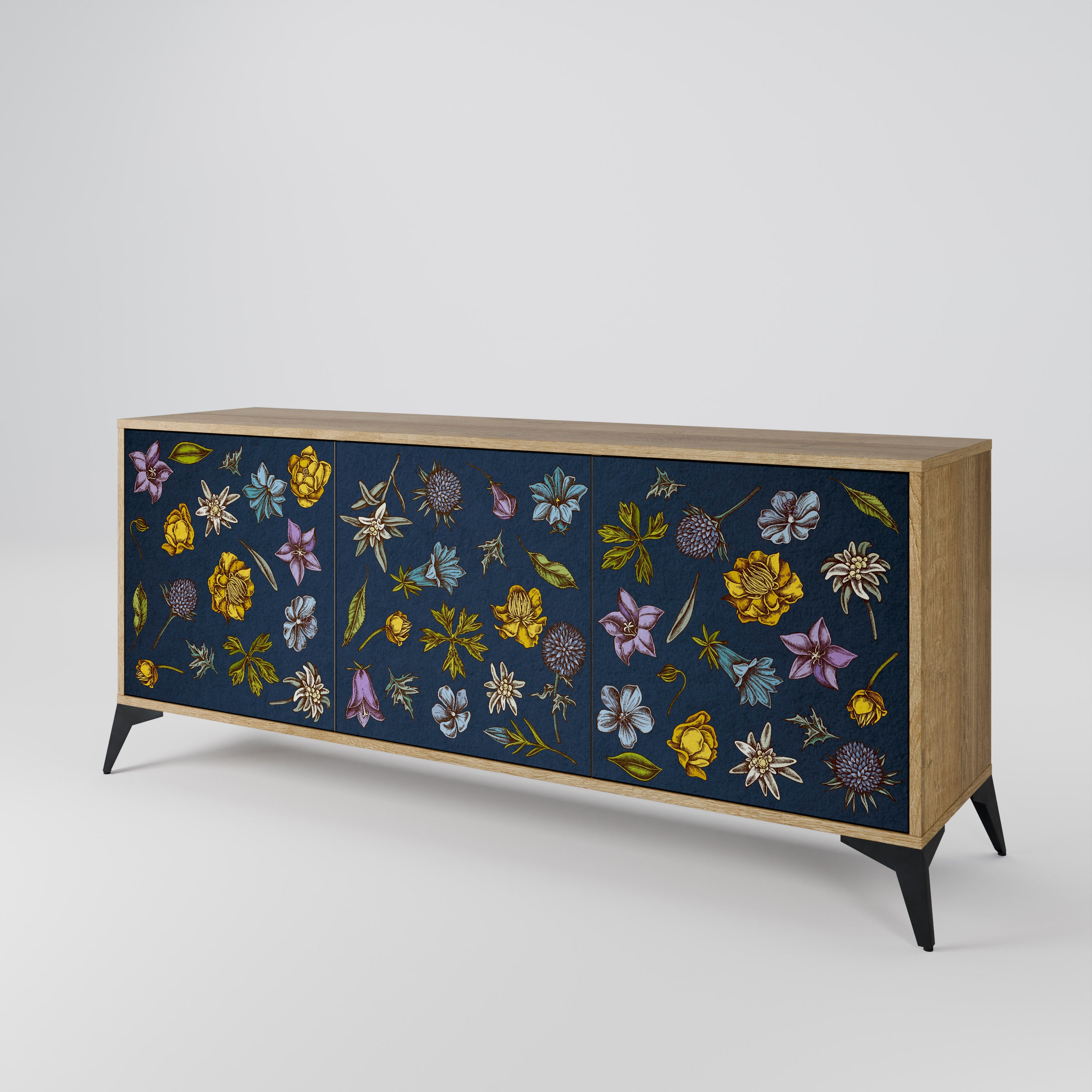 FLOWERS ON NAVY BLUE Komoda 3-drzwiowa