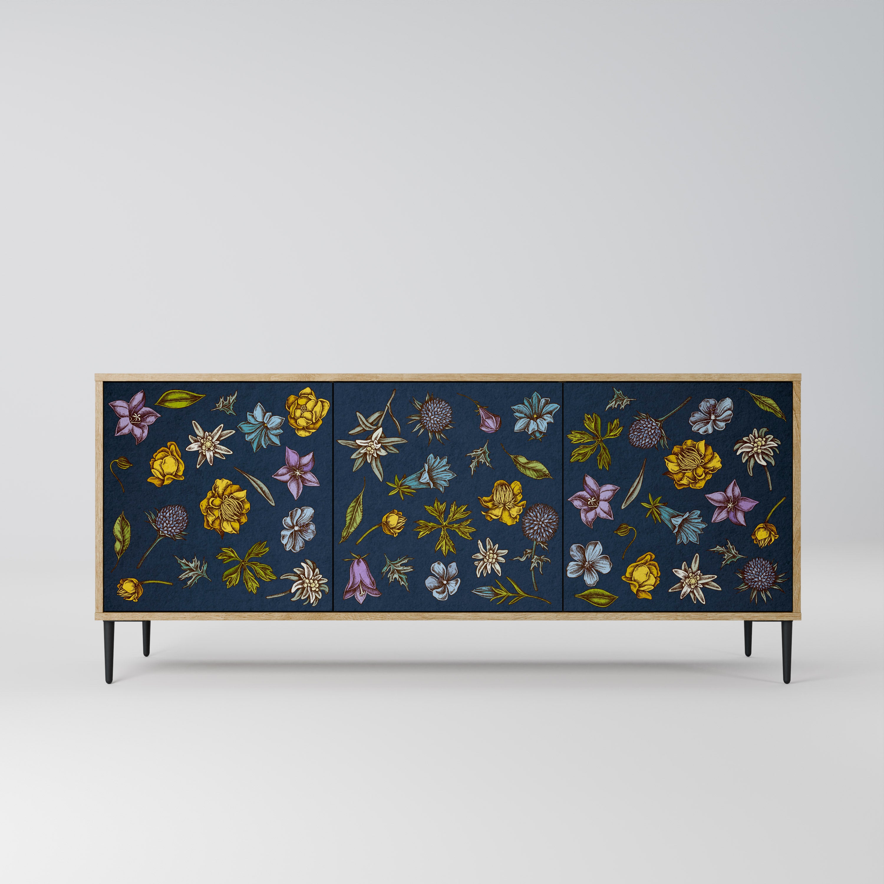 FLOWERS ON NAVY BLUE Komoda 3-drzwiowa
