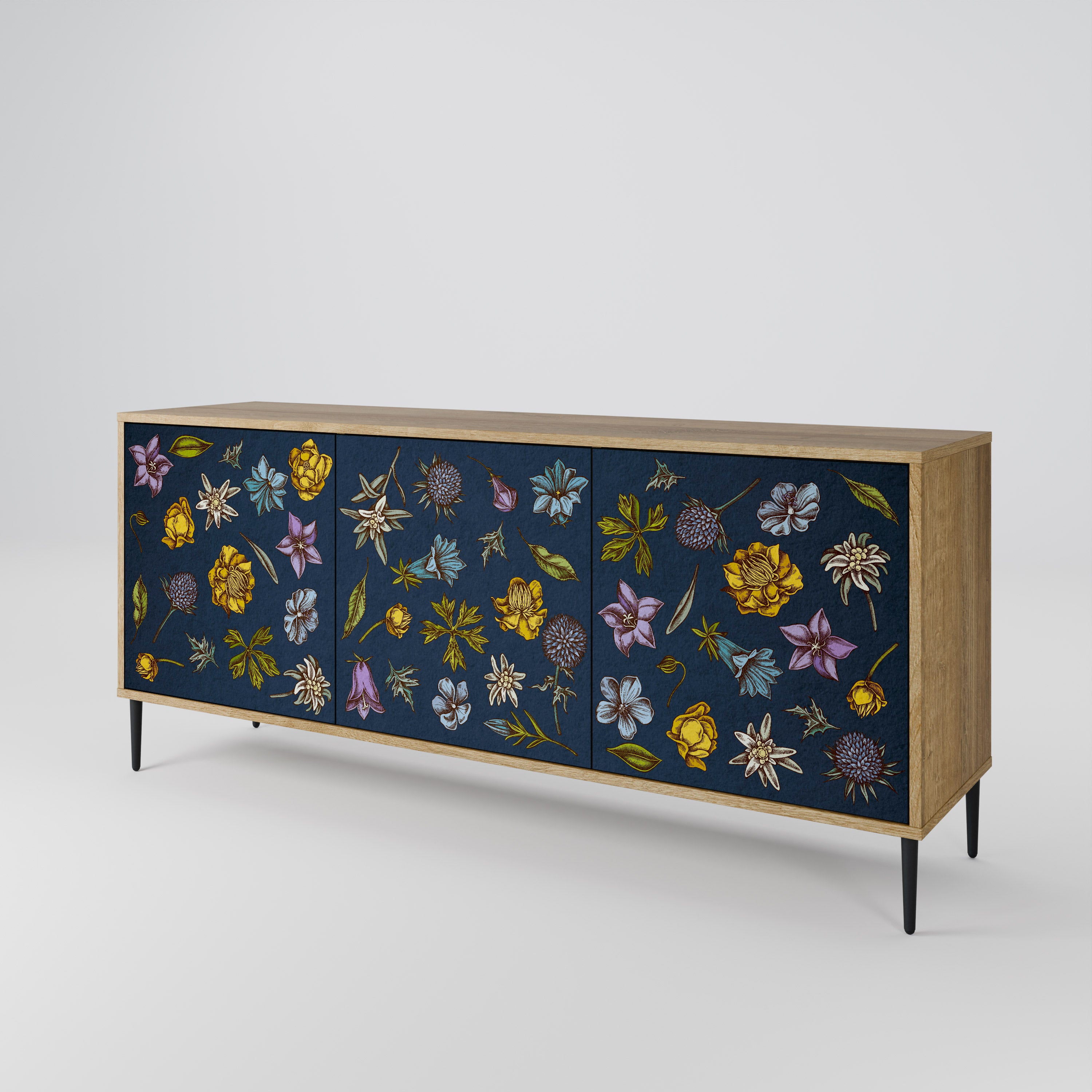 FLOWERS ON NAVY BLUE Komoda 3-drzwiowa
