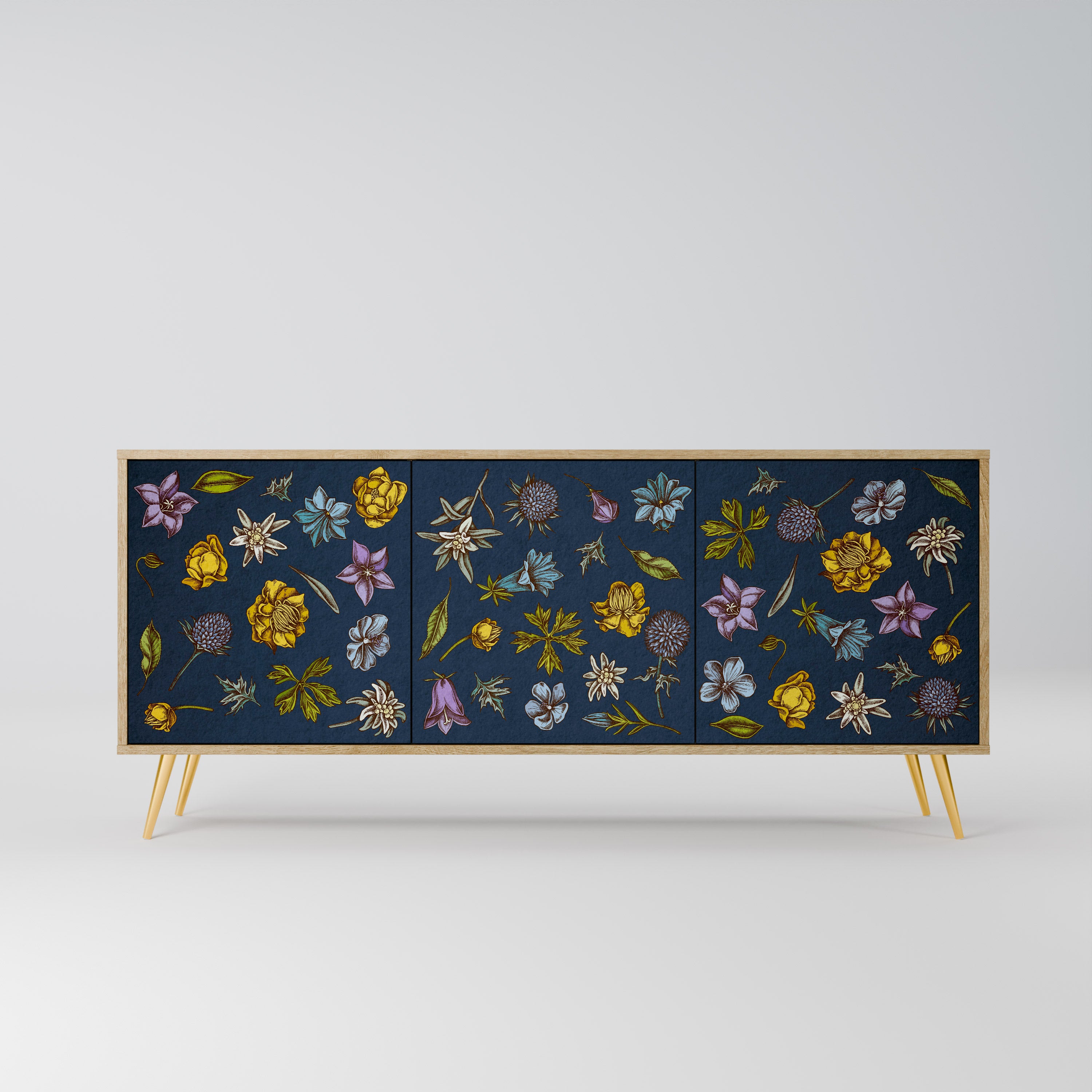 FLOWERS ON NAVY BLUE Komoda 3-drzwiowa