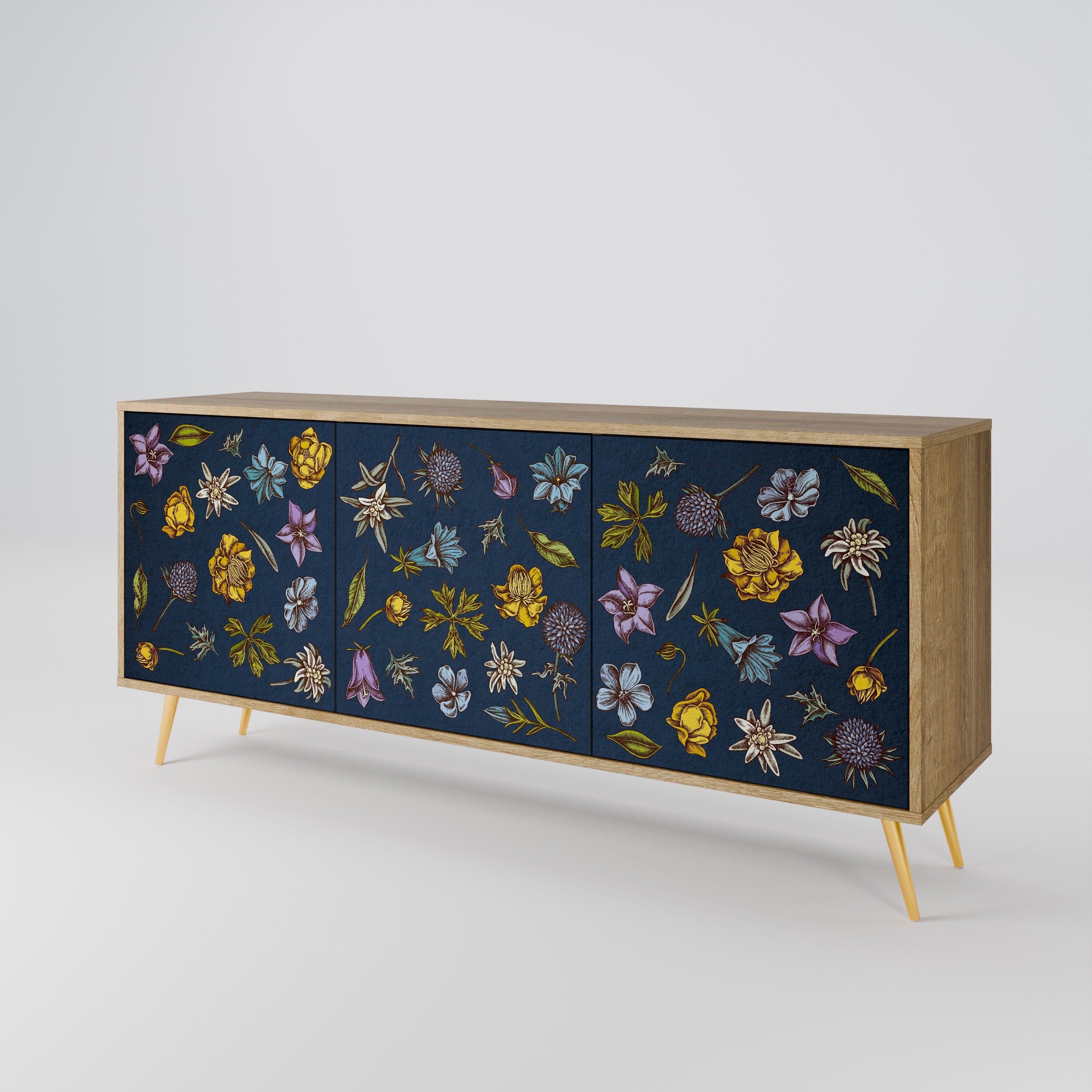 FLOWERS ON NAVY BLUE Komoda 3-drzwiowa
