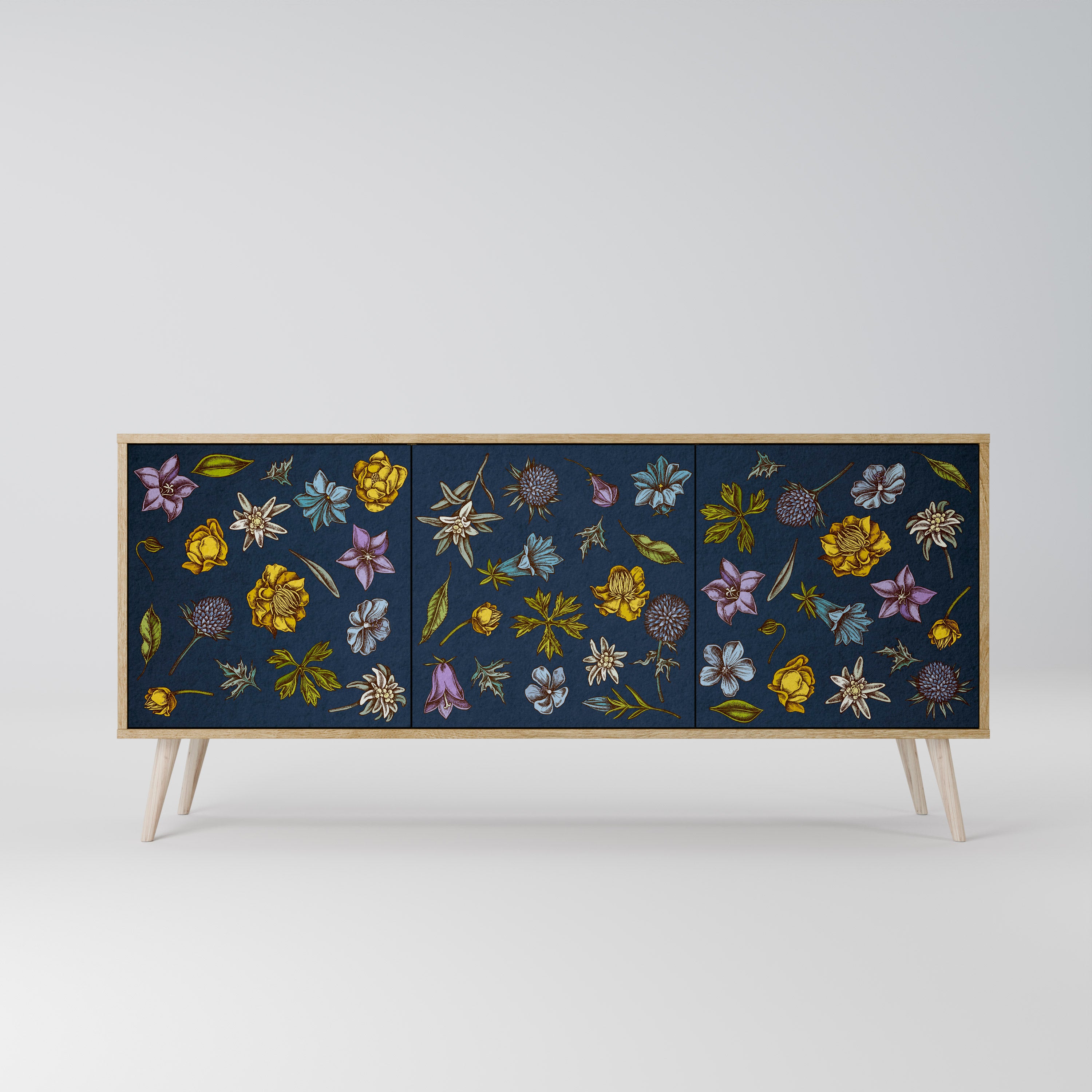 FLOWERS ON NAVY BLUE Komoda 3-drzwiowa