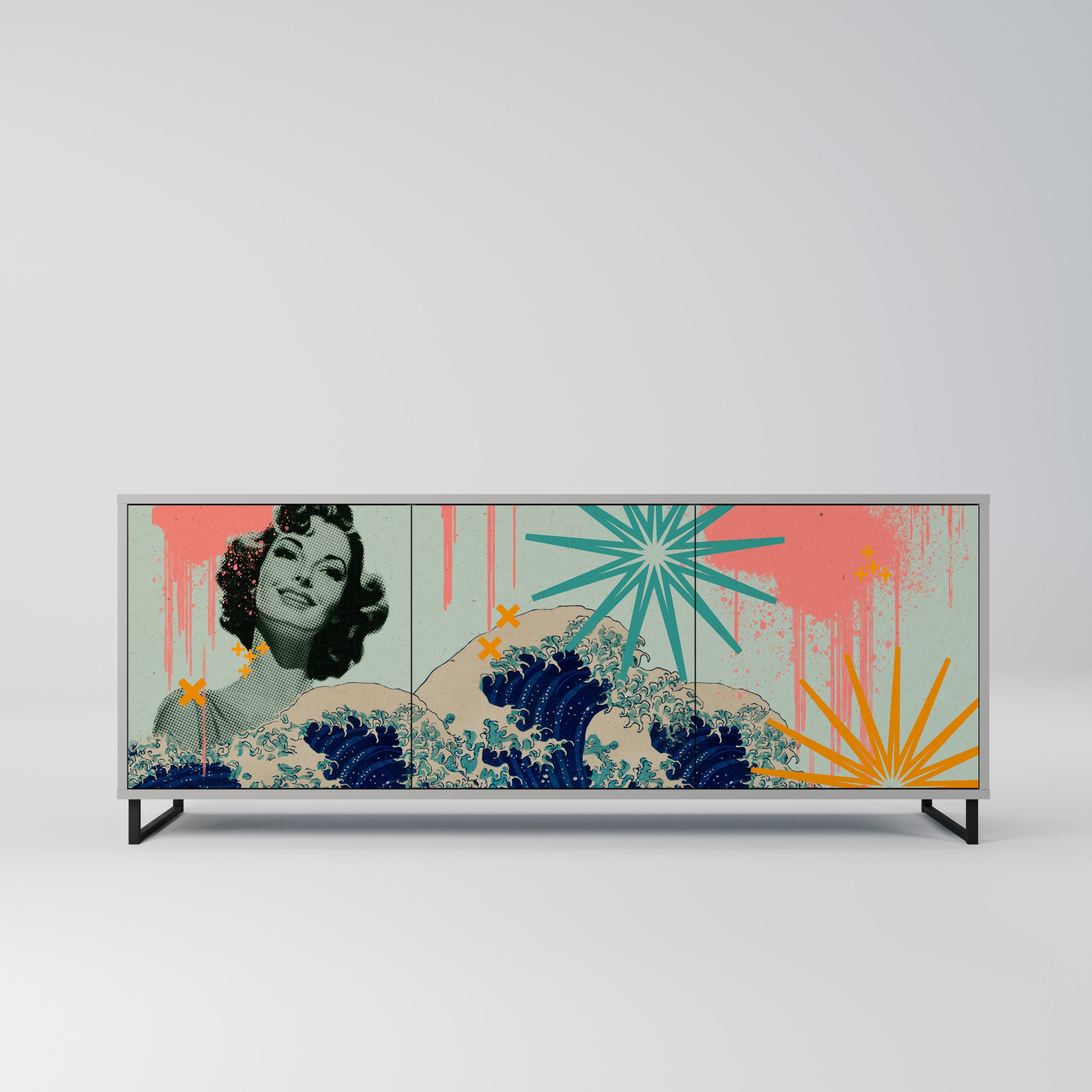 KANAGAWA BEAUTY Komoda 3-drzwiowa korpus Szary
