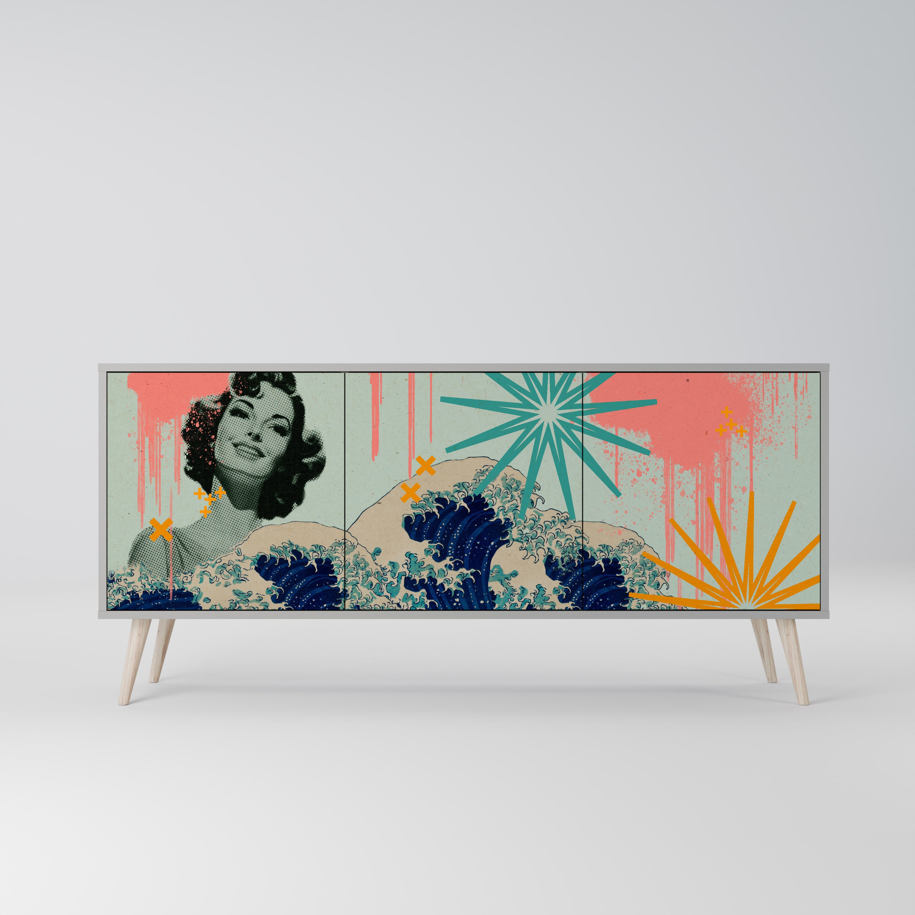 KANAGAWA BEAUTY Komoda 3-drzwiowa korpus Szary
