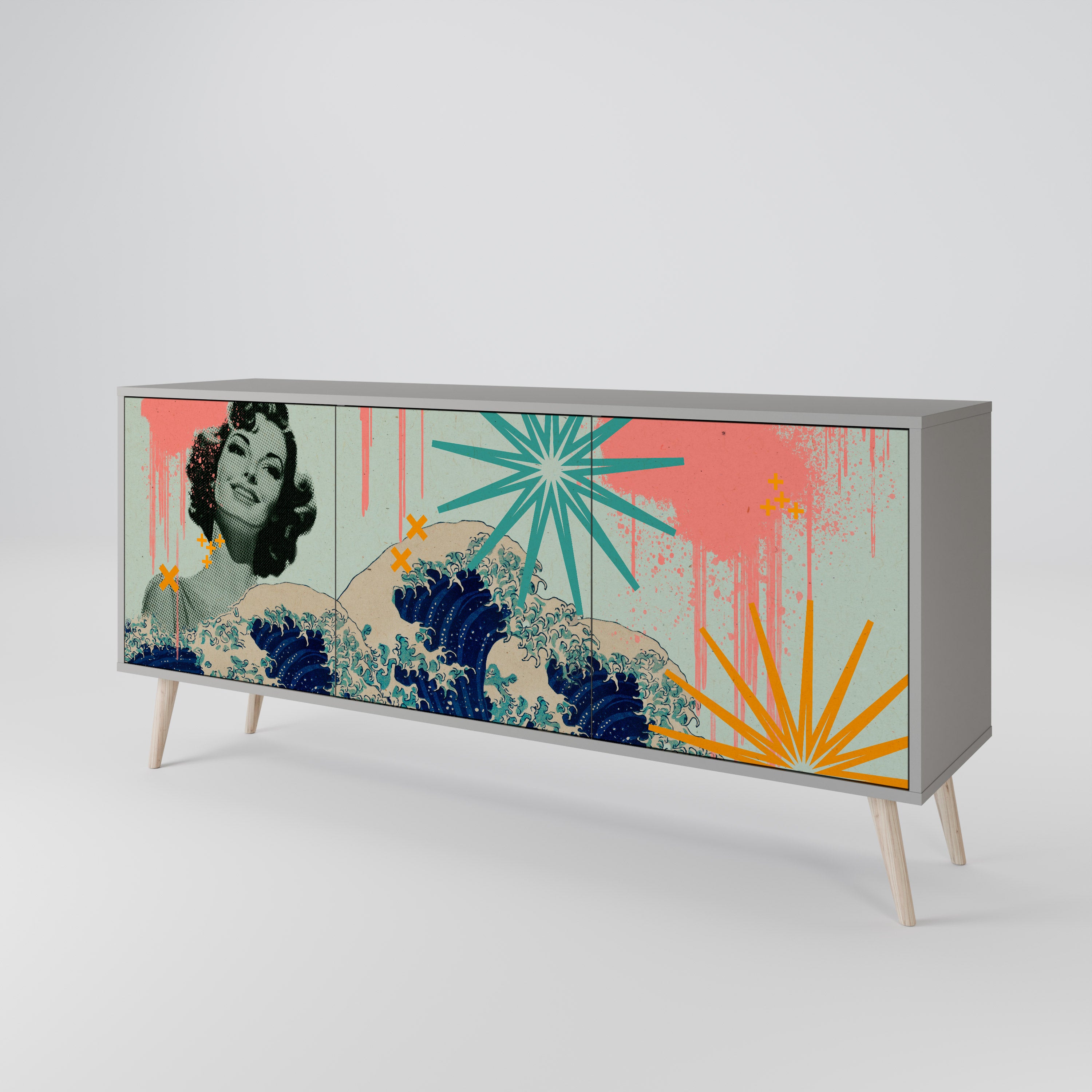 KANAGAWA BEAUTY Komoda 3-drzwiowa korpus Szary