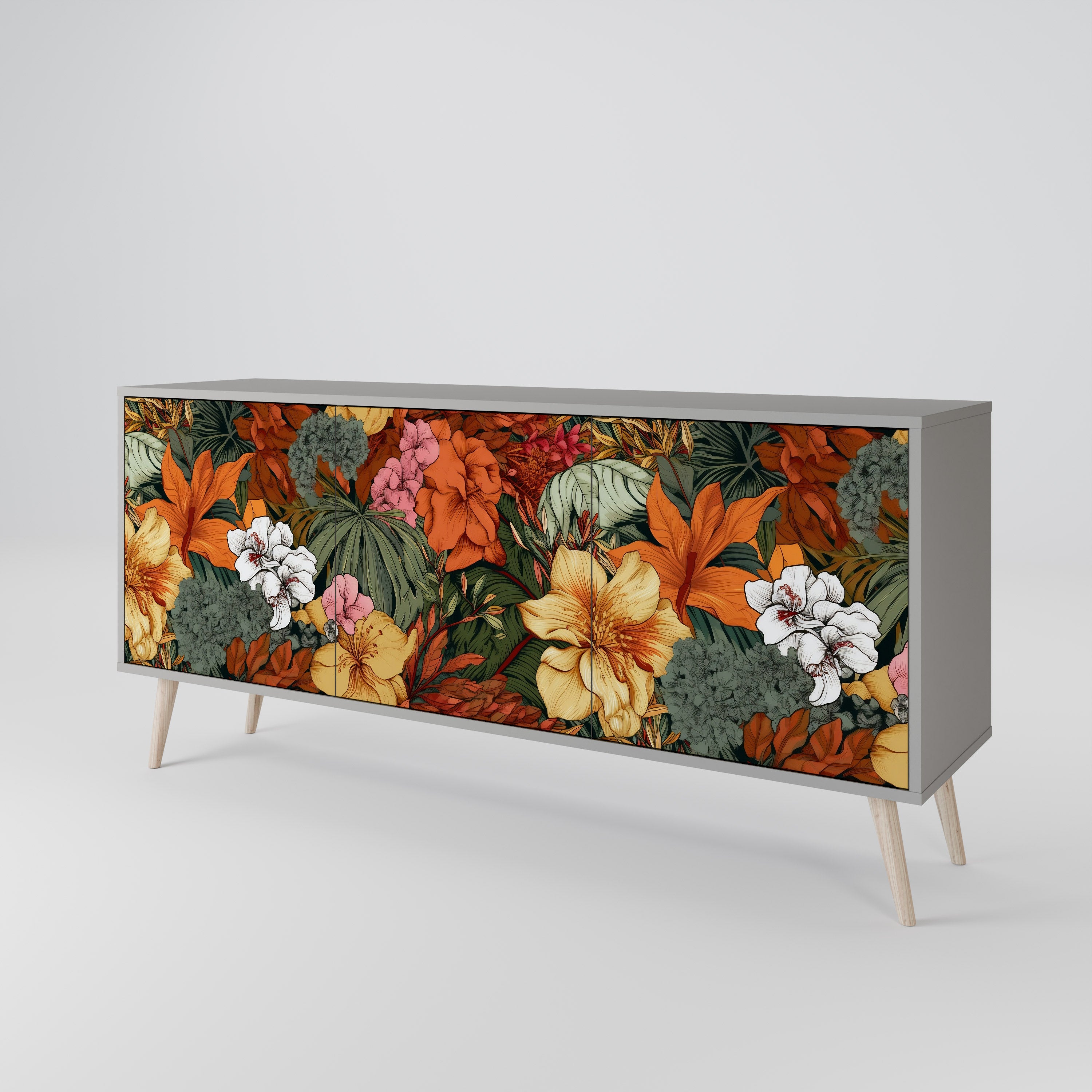RADIANT FLORA Komoda 3-drzwiowa korpus Szary