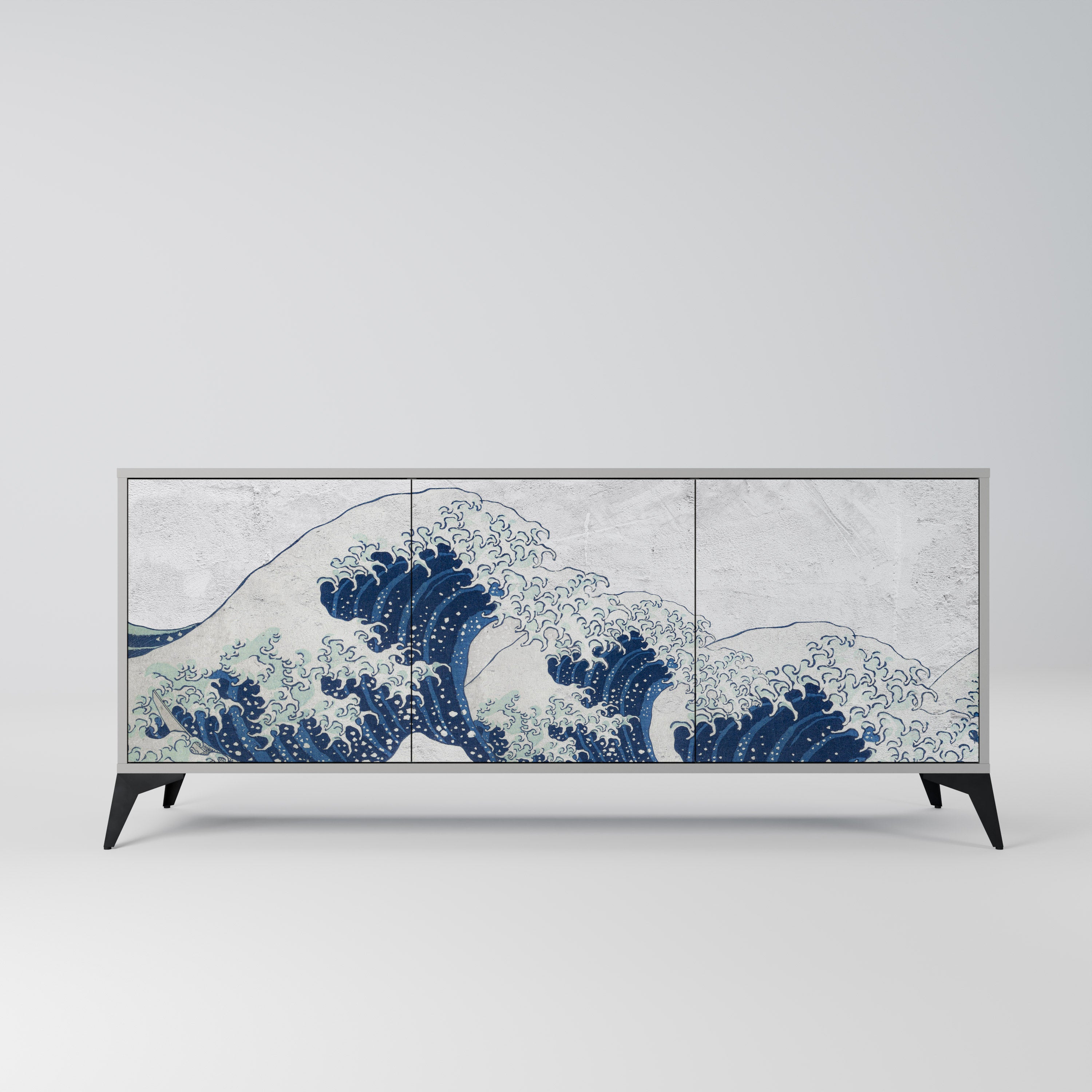 THE GREAT WAVE AT KANAGAWA Komoda 3-drzwiowa korpus Szary