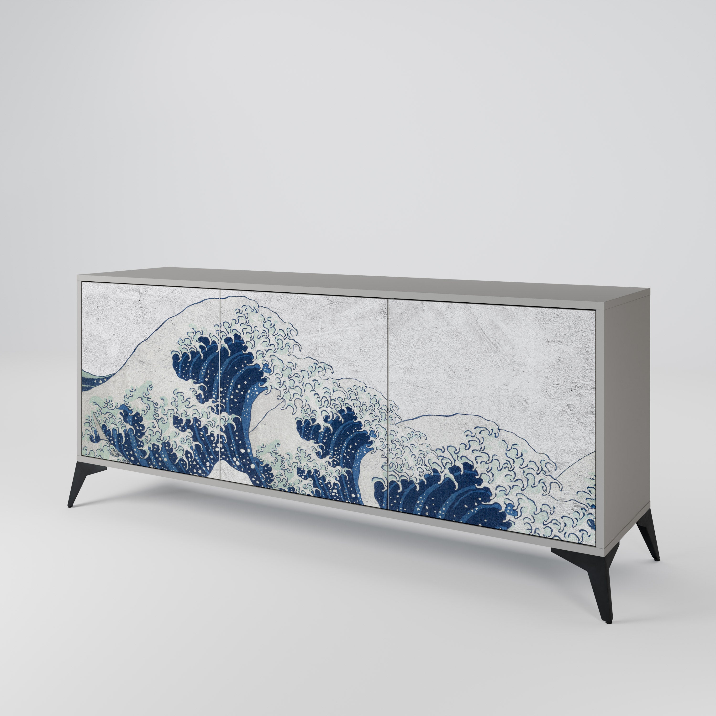 THE GREAT WAVE AT KANAGAWA Komoda 3-drzwiowa korpus Szary