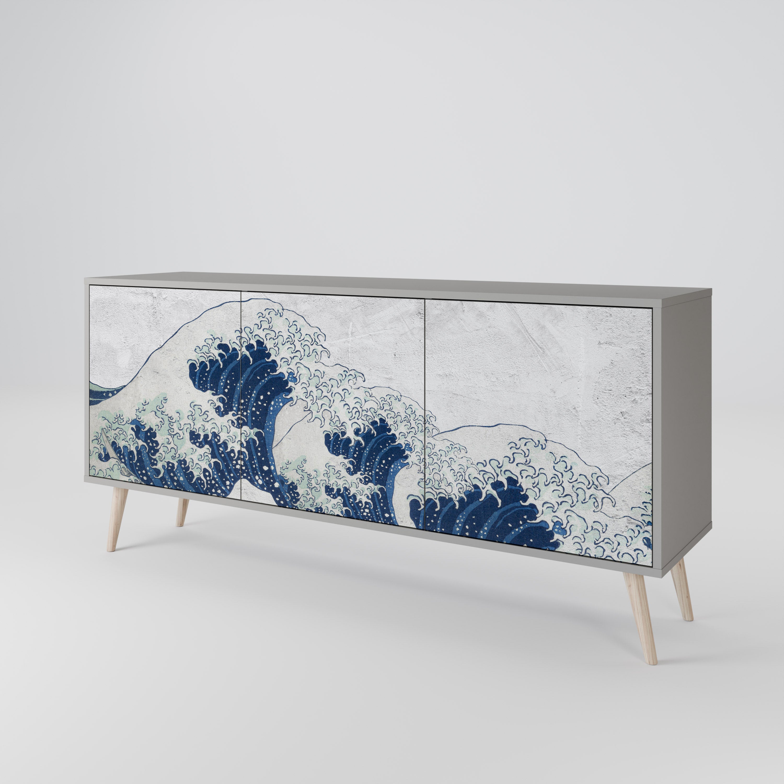 THE GREAT WAVE AT KANAGAWA Komoda 3-drzwiowa korpus Szary