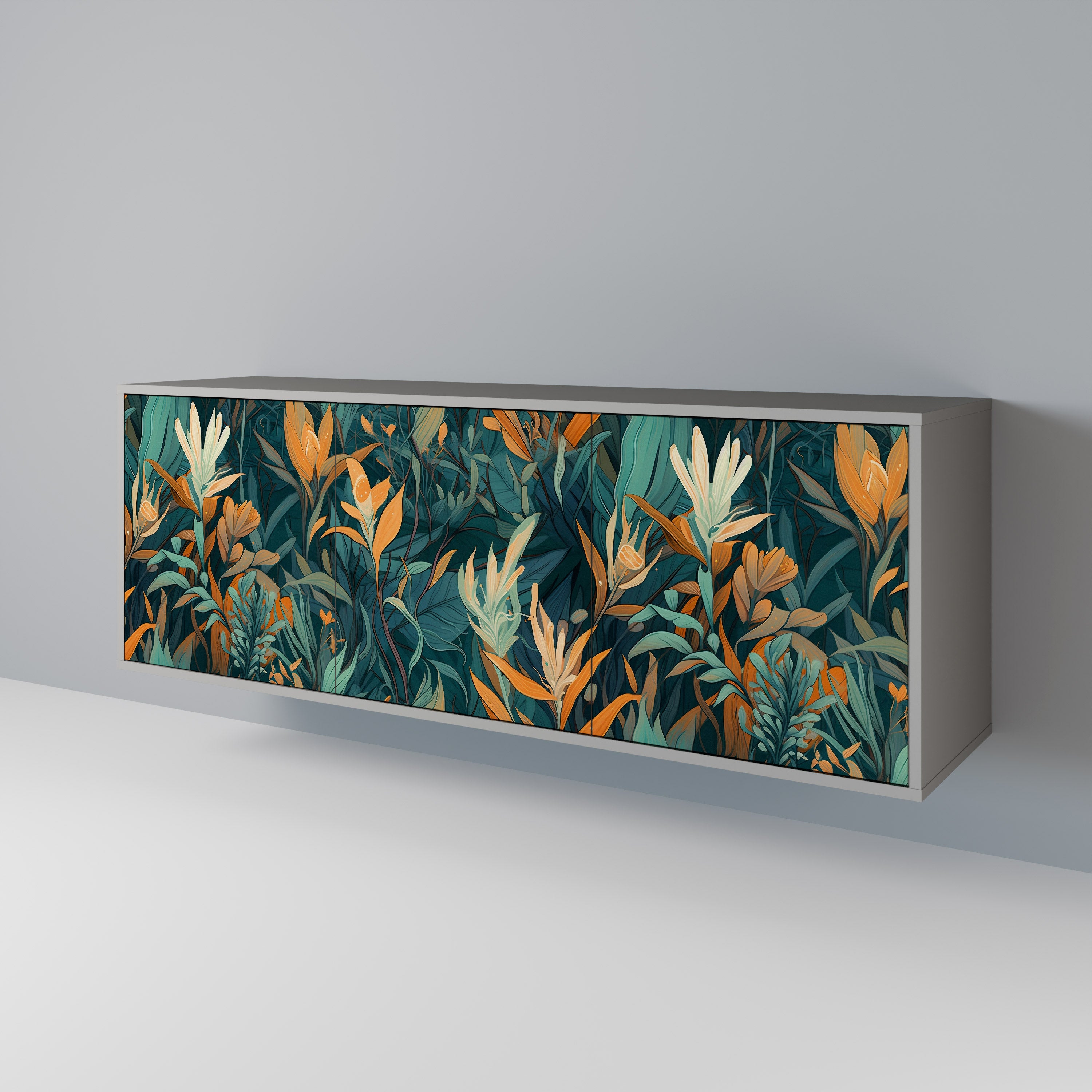 FLORAL SERENITY Komoda 3-drzwiowa korpus Szary