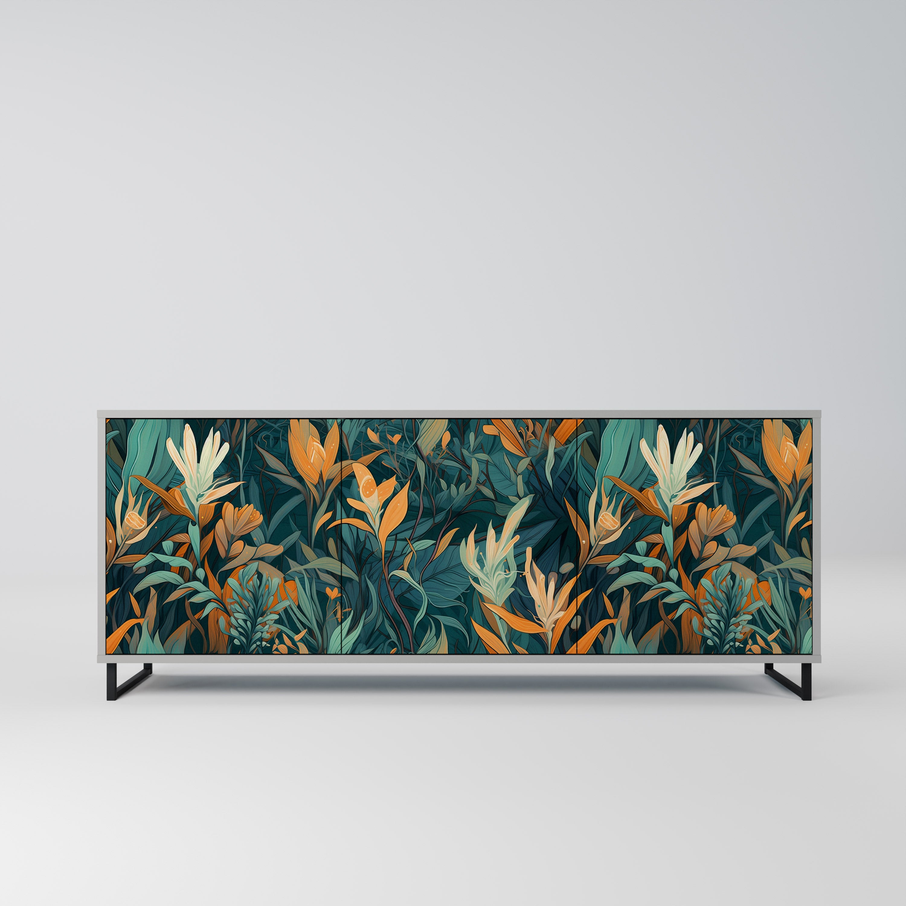 FLORAL SERENITY Komoda 3-drzwiowa korpus Szary