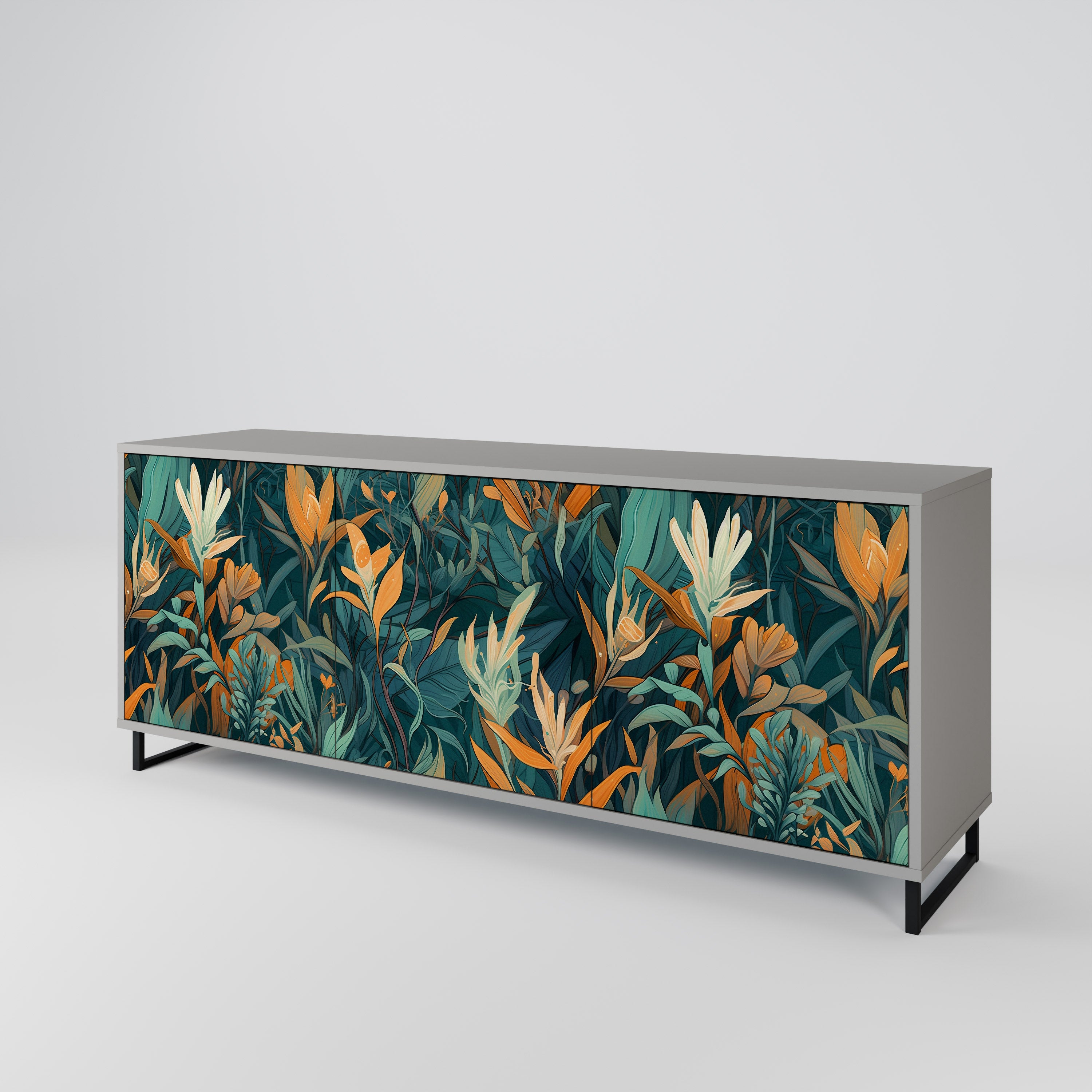 FLORAL SERENITY Komoda 3-drzwiowa korpus Szary