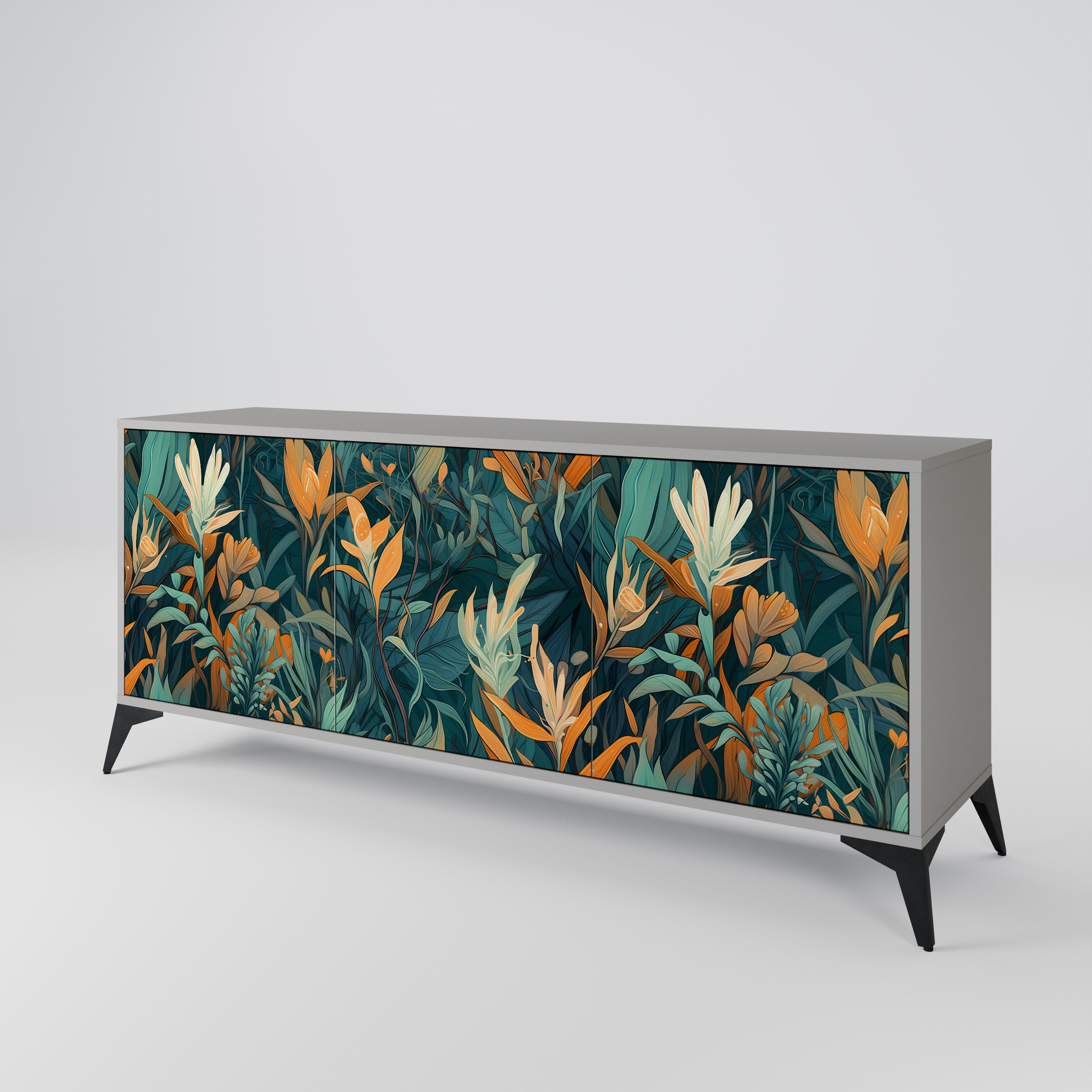 FLORAL SERENITY Komoda 3-drzwiowa korpus Szary