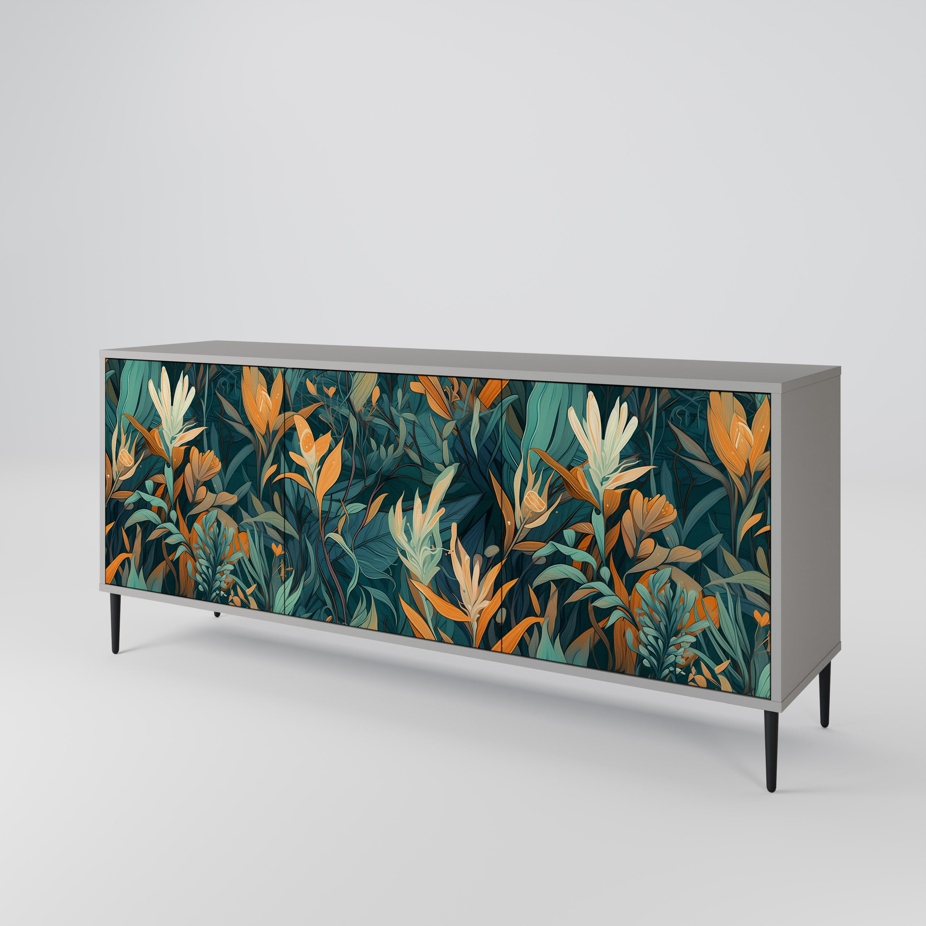 FLORAL SERENITY Komoda 3-drzwiowa korpus Szary