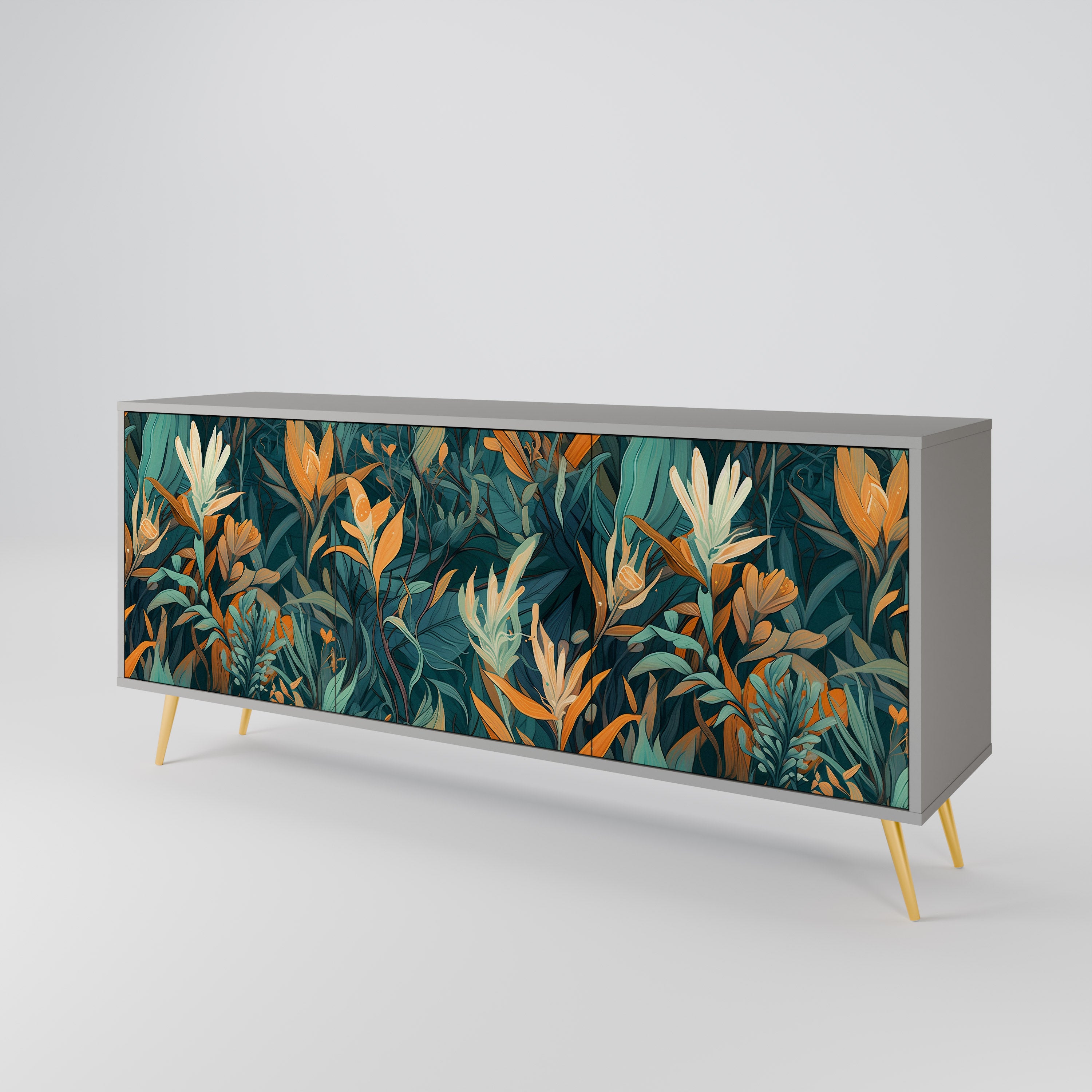 FLORAL SERENITY Komoda 3-drzwiowa korpus Szary