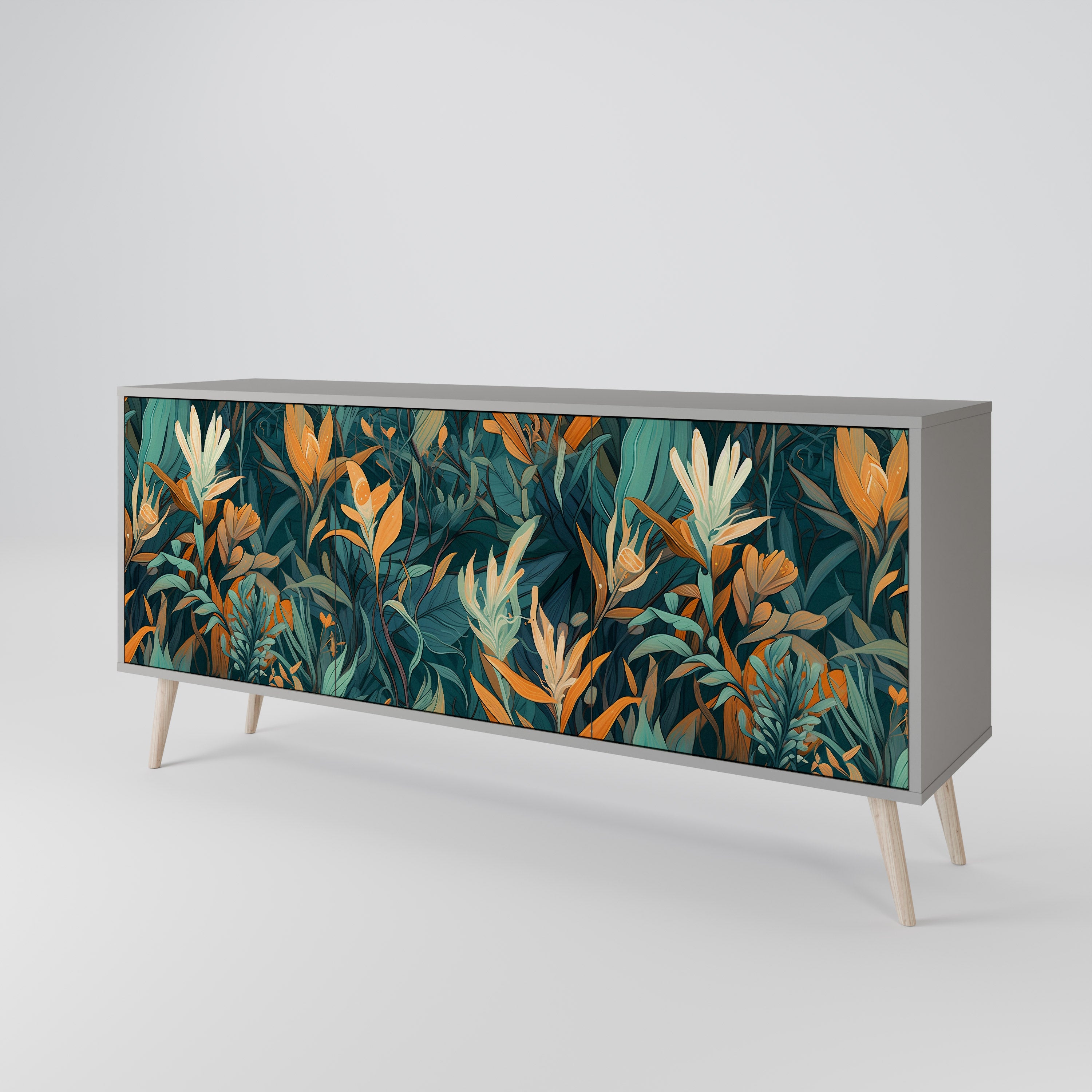FLORAL SERENITY Komoda 3-drzwiowa korpus Szary