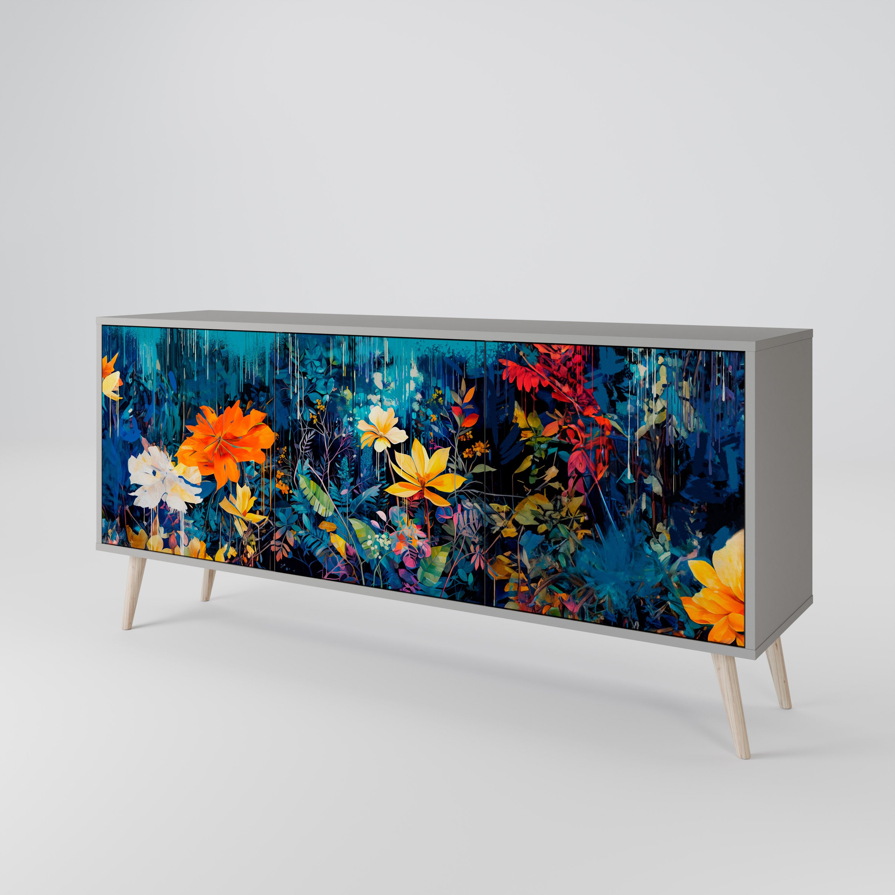 MIDNIGHT BLOSSOM Komoda 3-drzwiowa korpus Szary