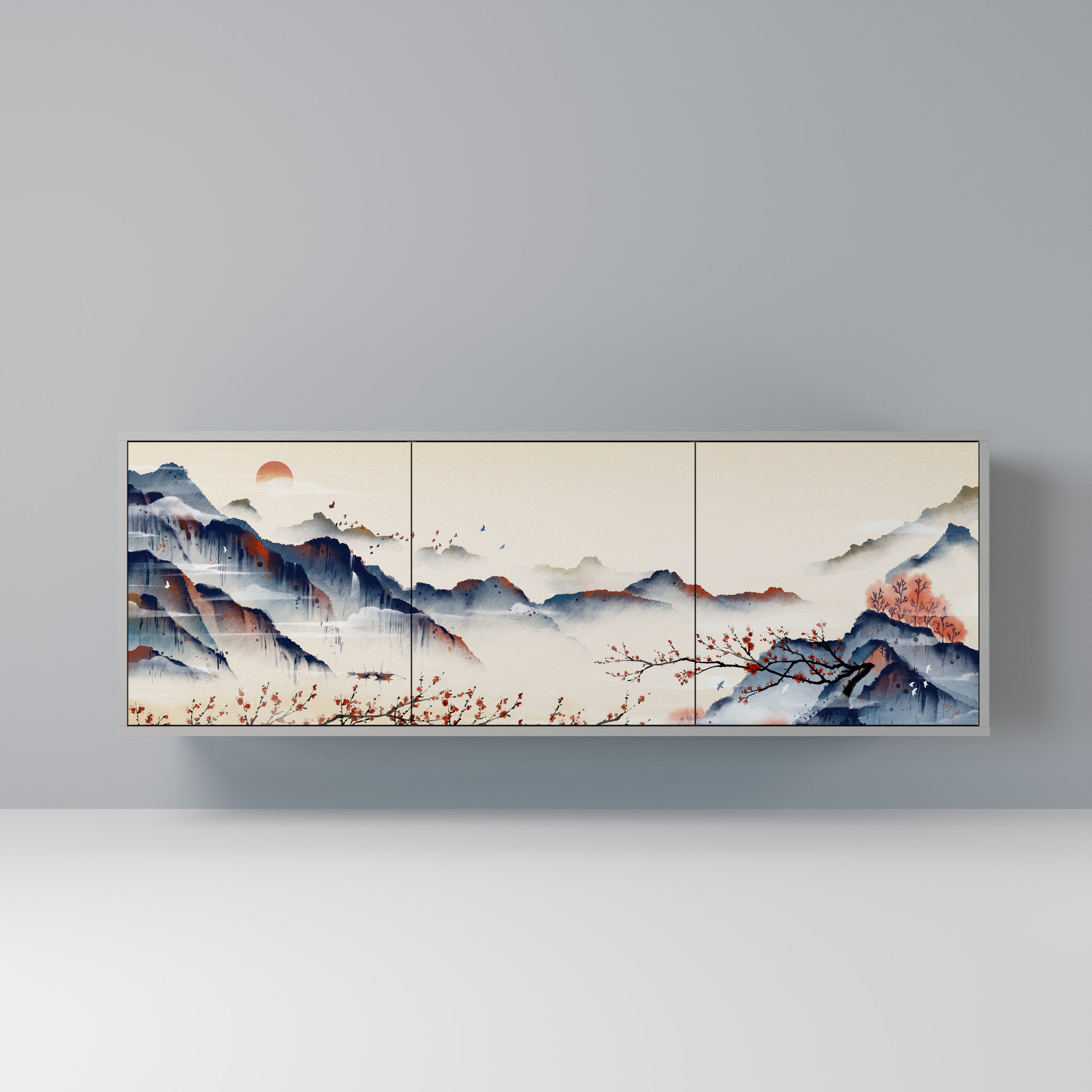 JAPANESE LANDSCAPE Komoda 3-drzwiowa korpus Szary