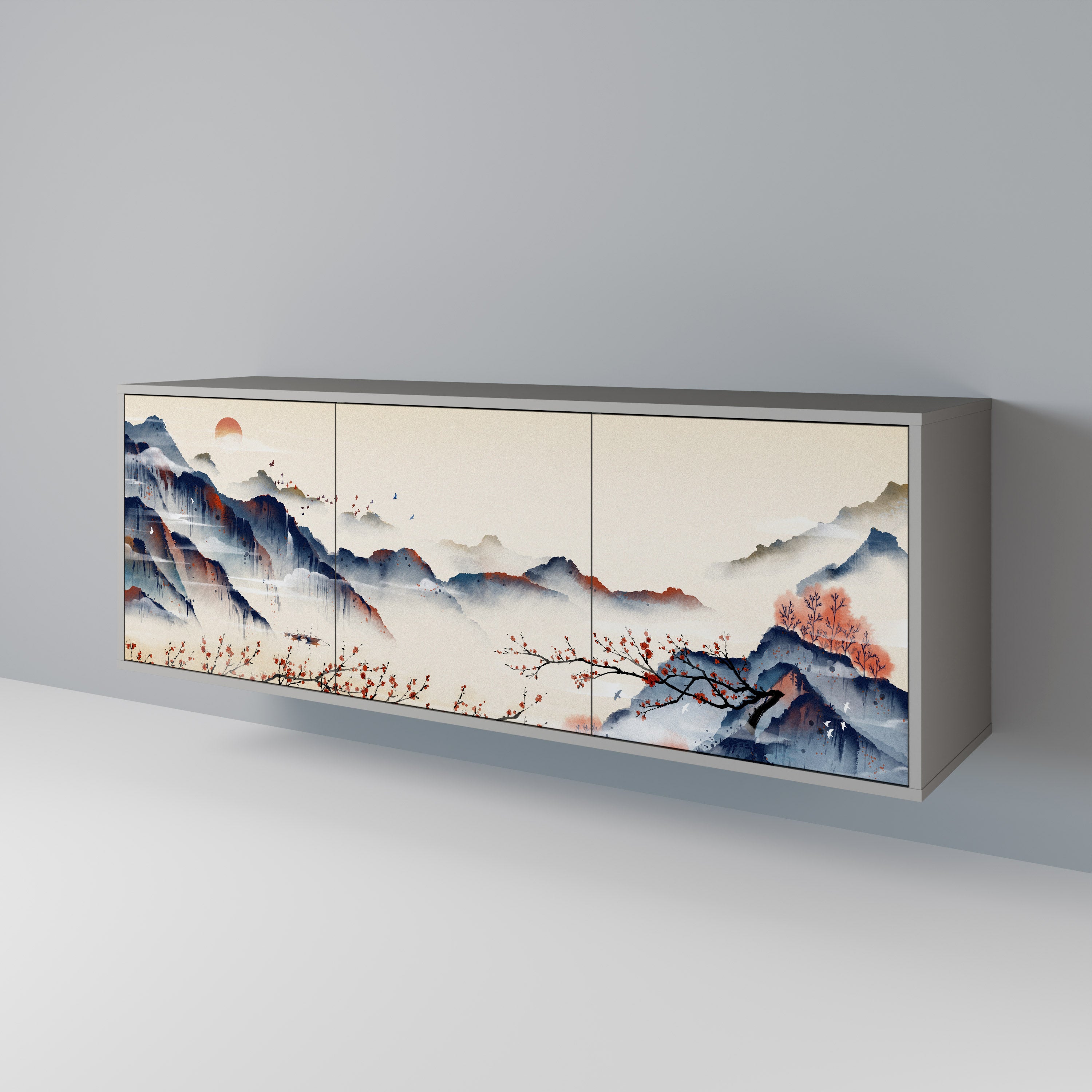 JAPANESE LANDSCAPE Komoda 3-drzwiowa korpus Szary