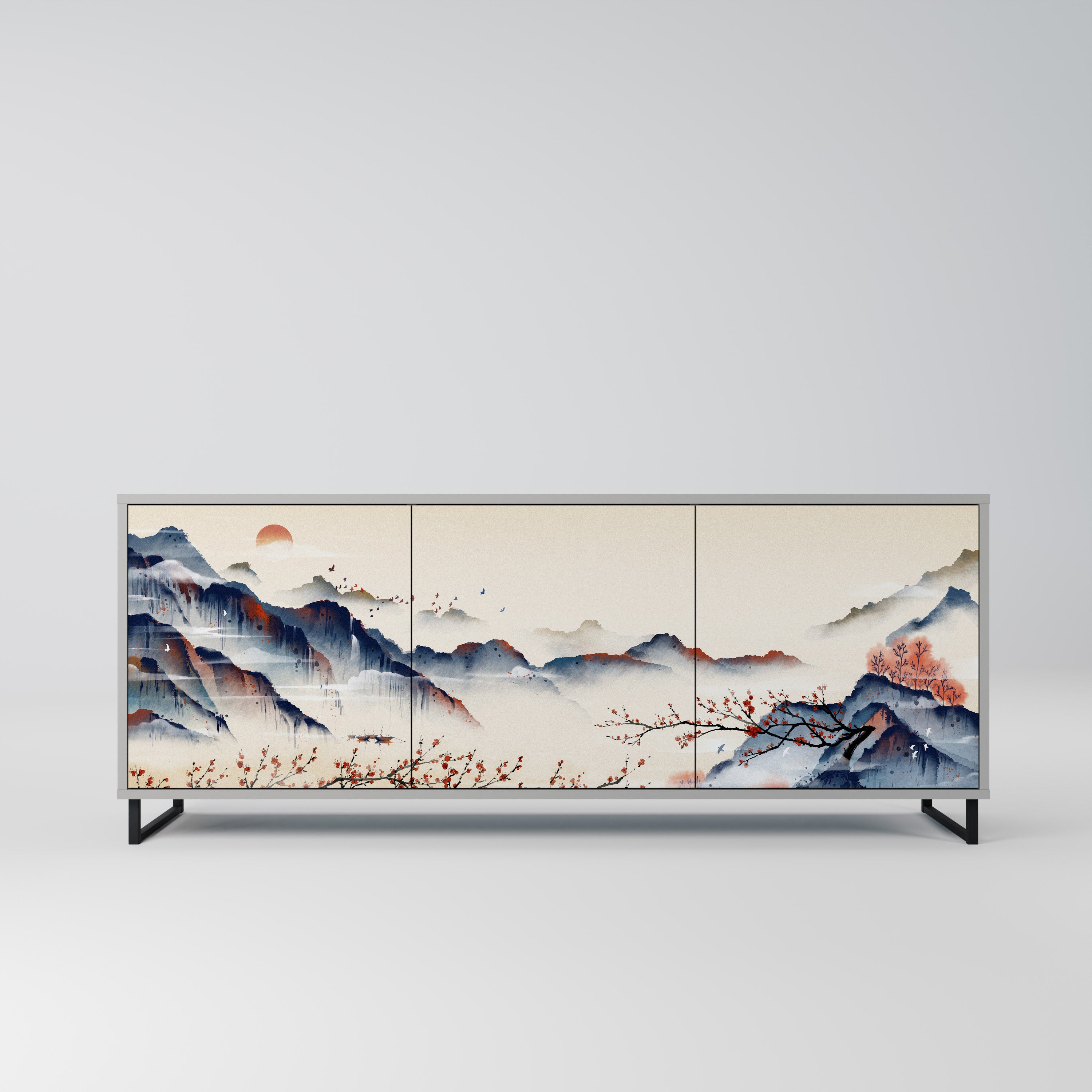 JAPANESE LANDSCAPE Komoda 3-drzwiowa korpus Szary