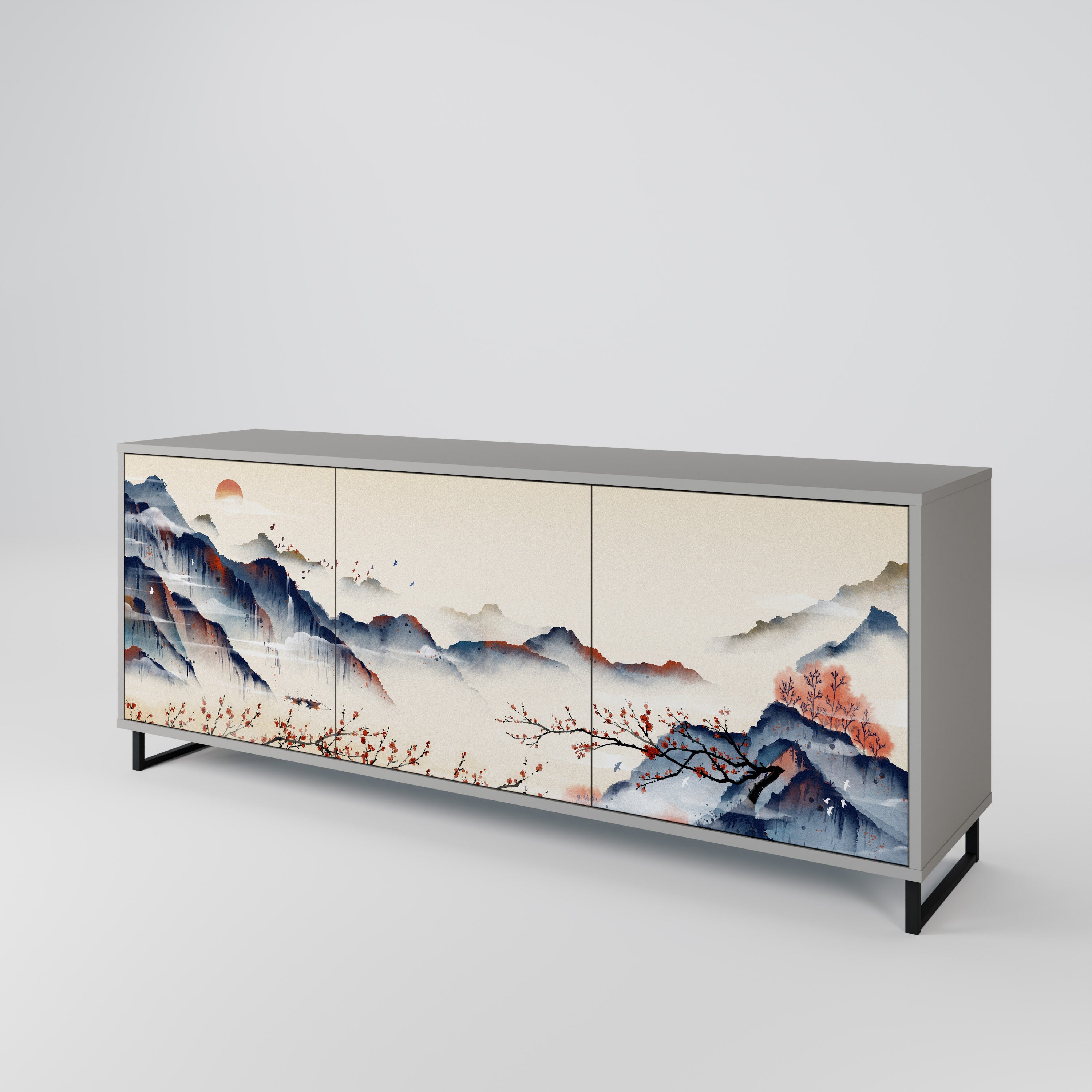 JAPANESE LANDSCAPE Komoda 3-drzwiowa korpus Szary