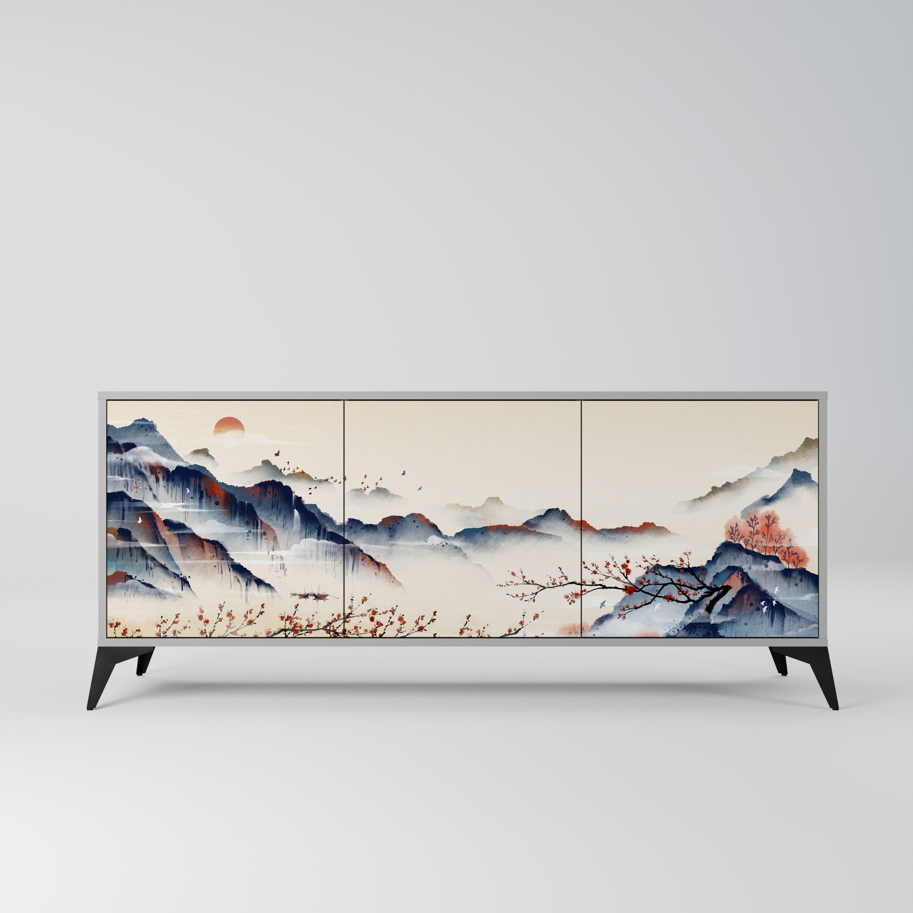 JAPANESE LANDSCAPE Komoda 3-drzwiowa korpus Szary