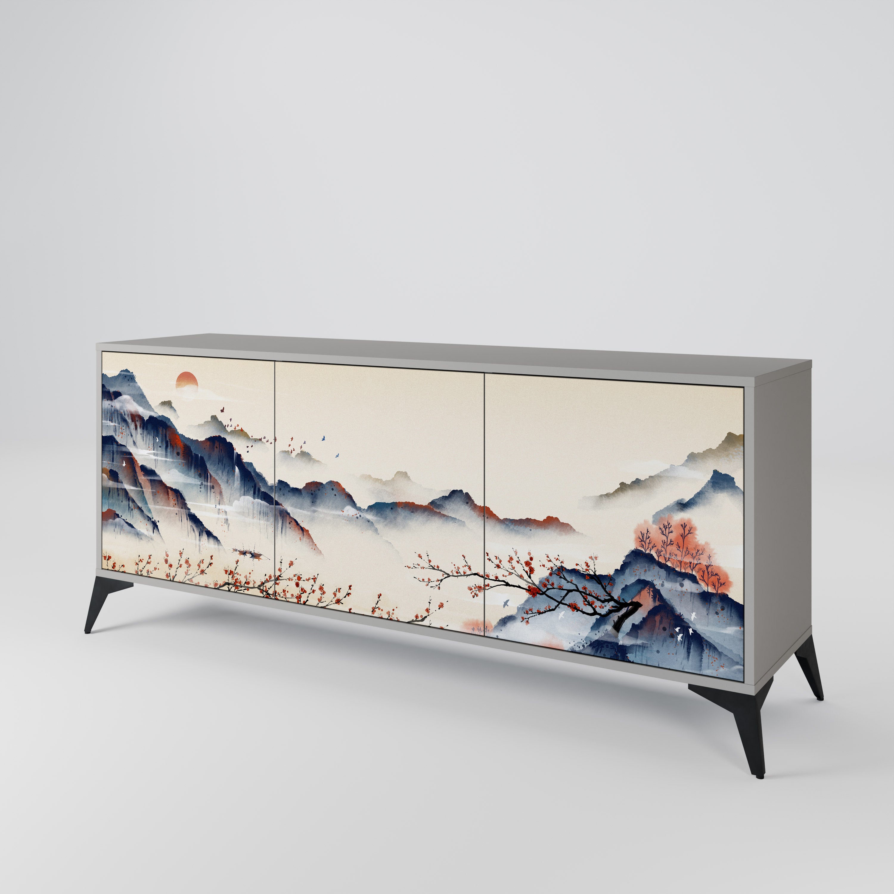 JAPANESE LANDSCAPE Komoda 3-drzwiowa korpus Szary