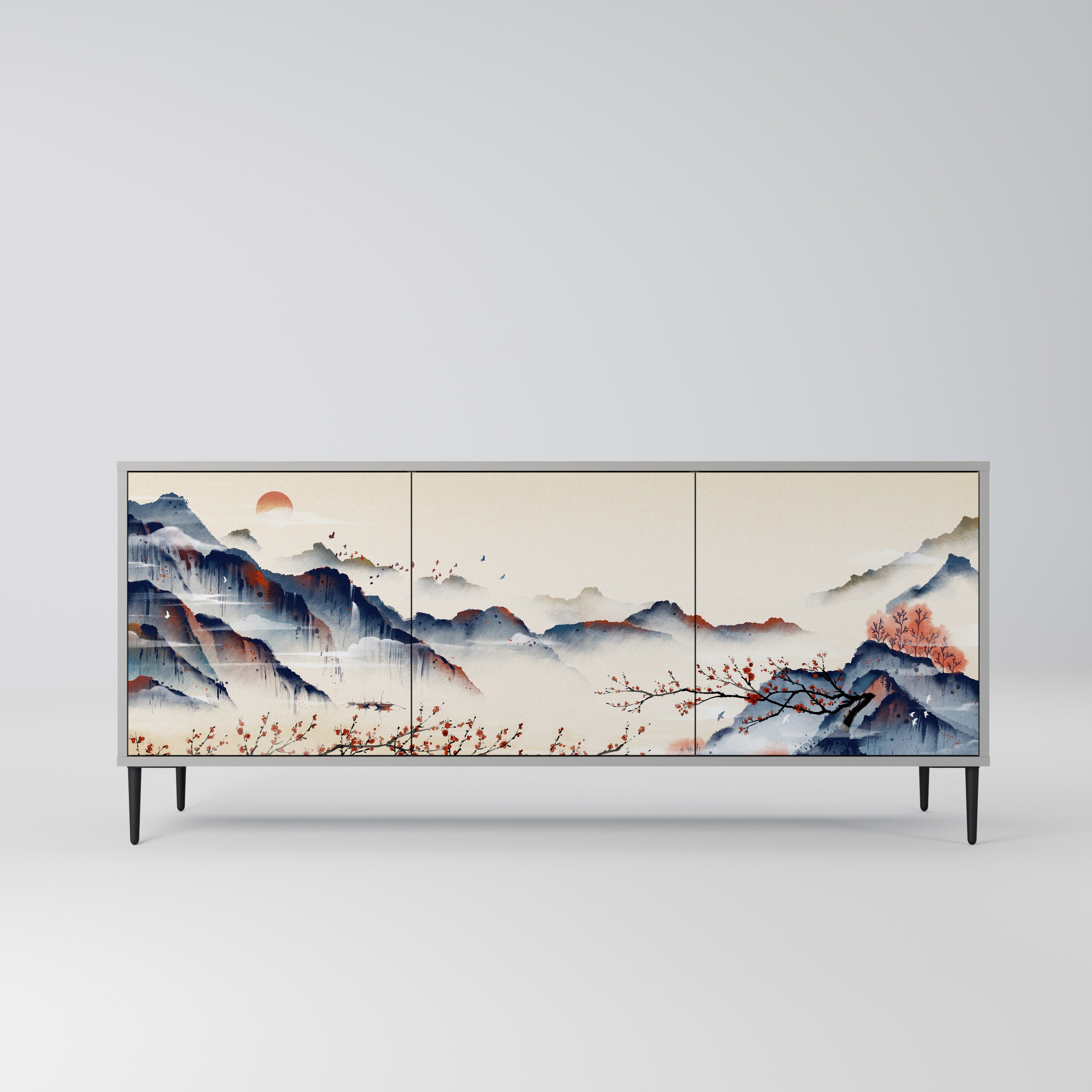 JAPANESE LANDSCAPE Komoda 3-drzwiowa korpus Szary