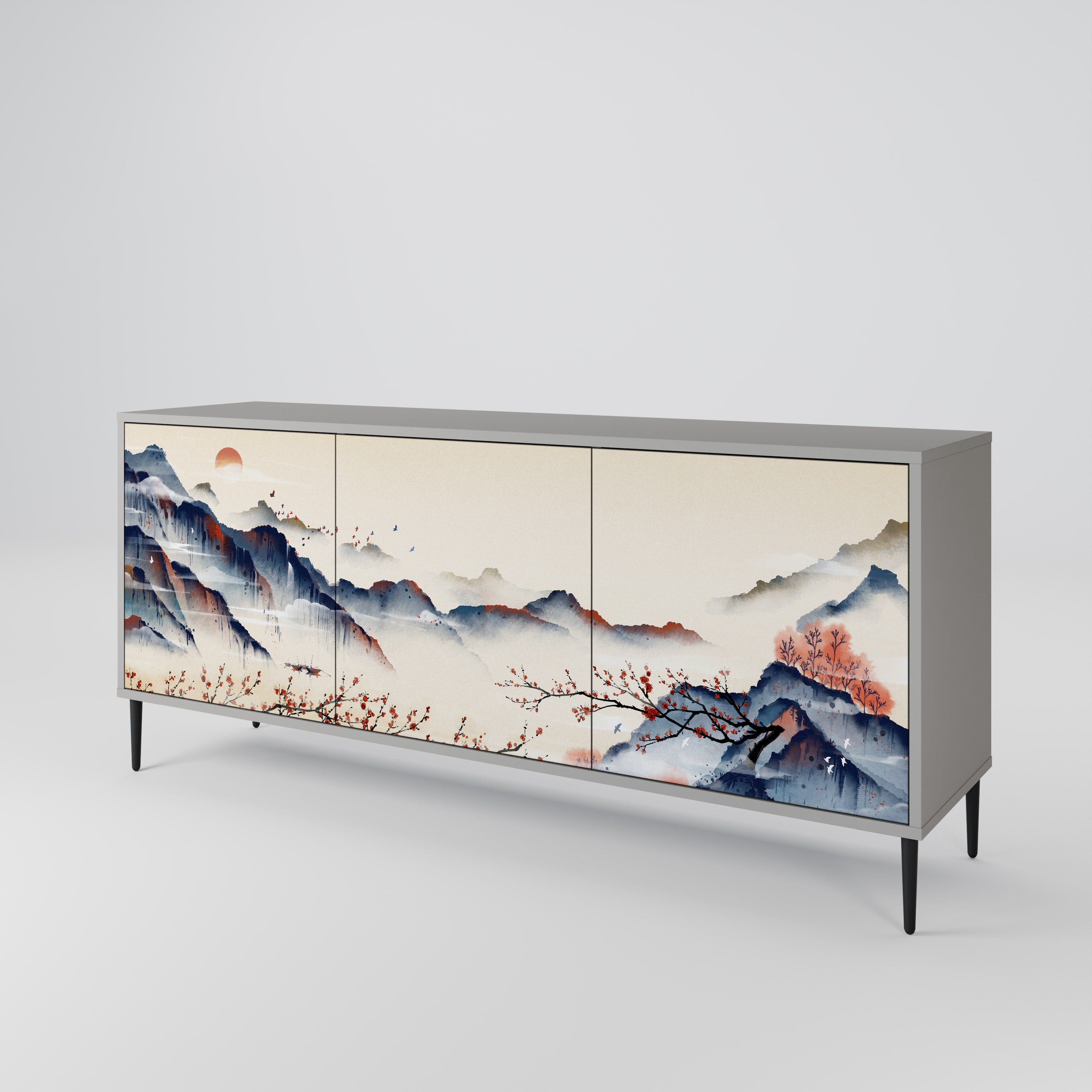 JAPANESE LANDSCAPE Komoda 3-drzwiowa korpus Szary