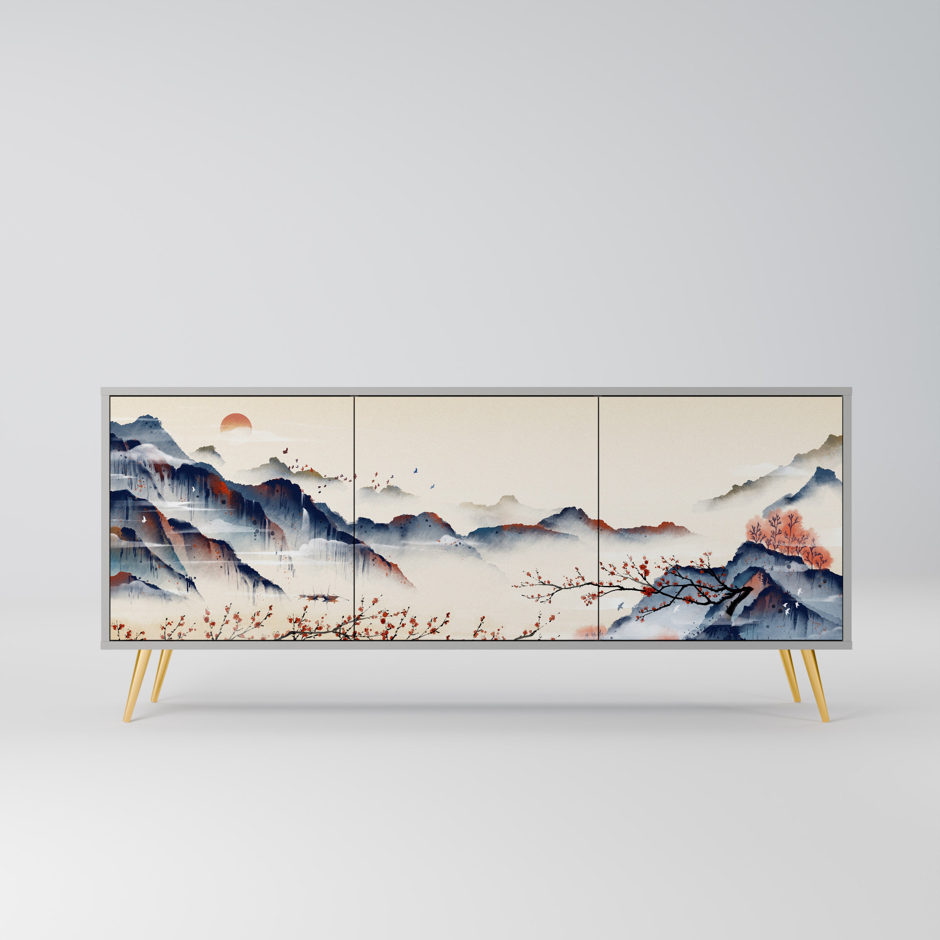 JAPANESE LANDSCAPE Komoda 3-drzwiowa korpus Szary
