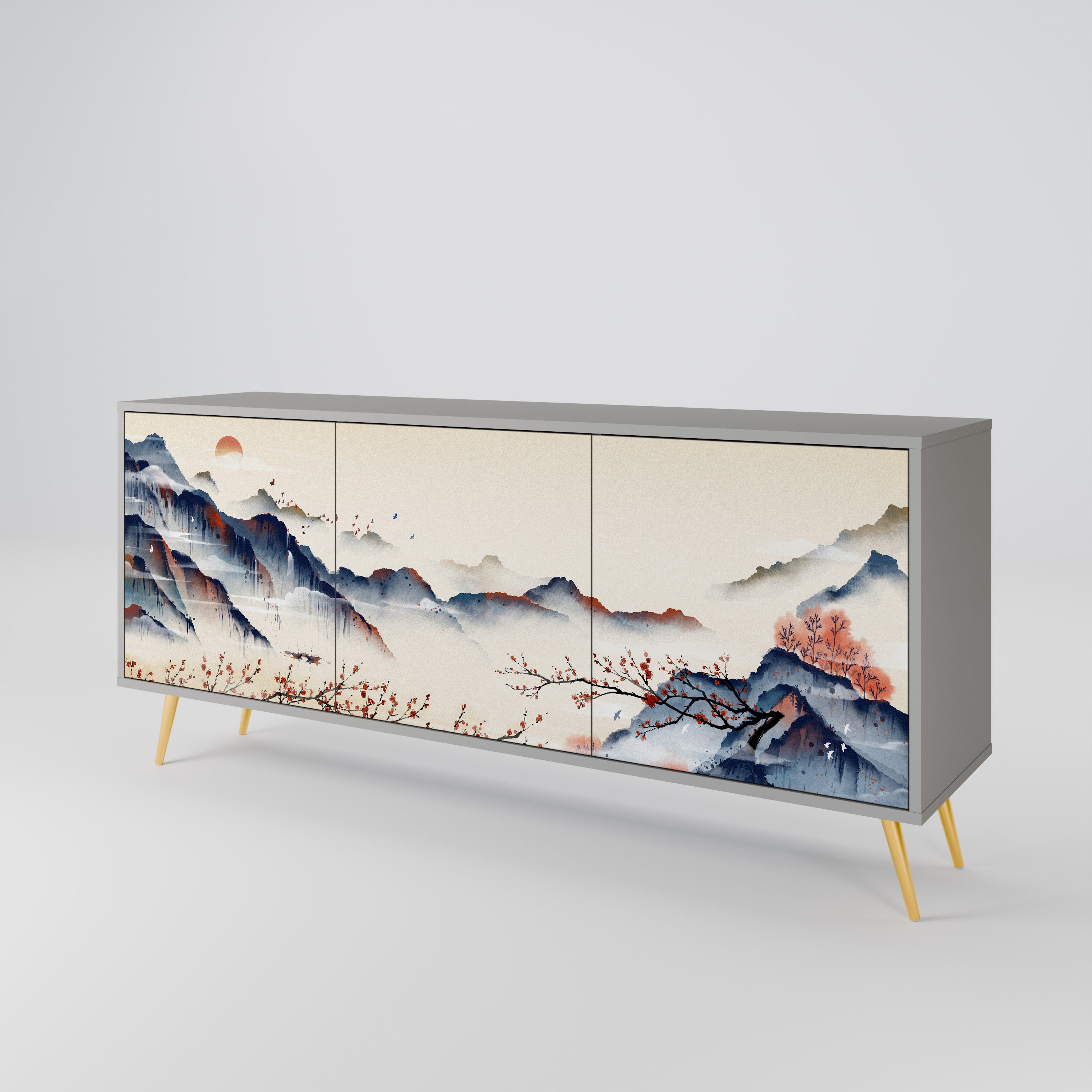 JAPANESE LANDSCAPE Komoda 3-drzwiowa korpus Szary