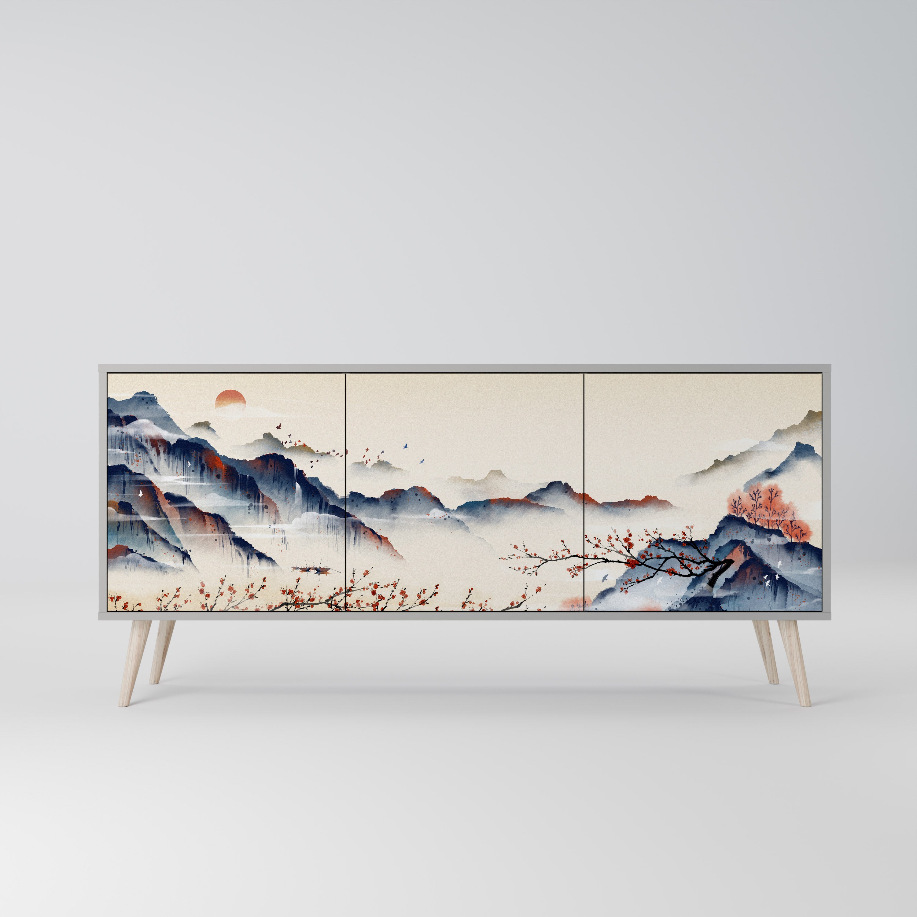 JAPANESE LANDSCAPE Komoda 3-drzwiowa korpus Szary
