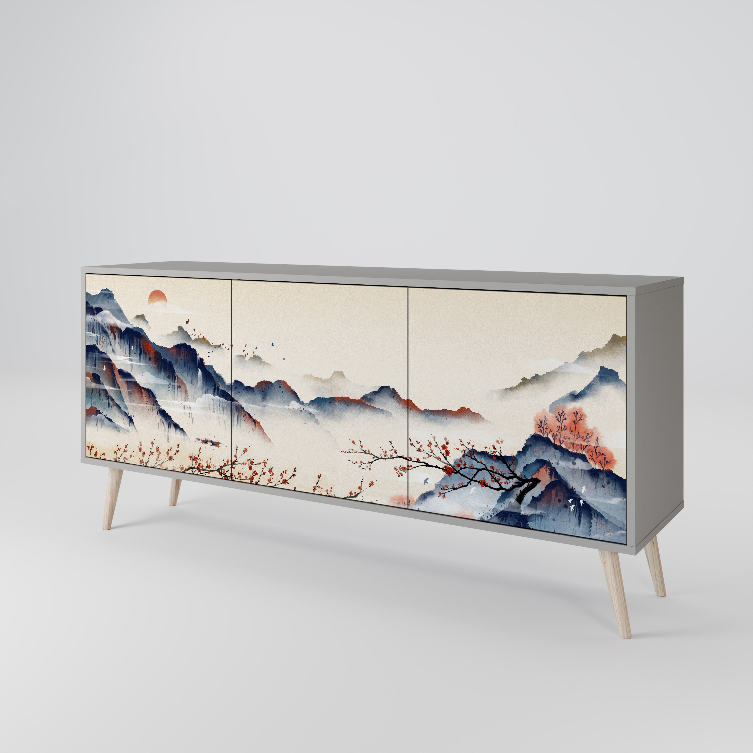 JAPANESE LANDSCAPE Komoda 3-drzwiowa korpus Szary