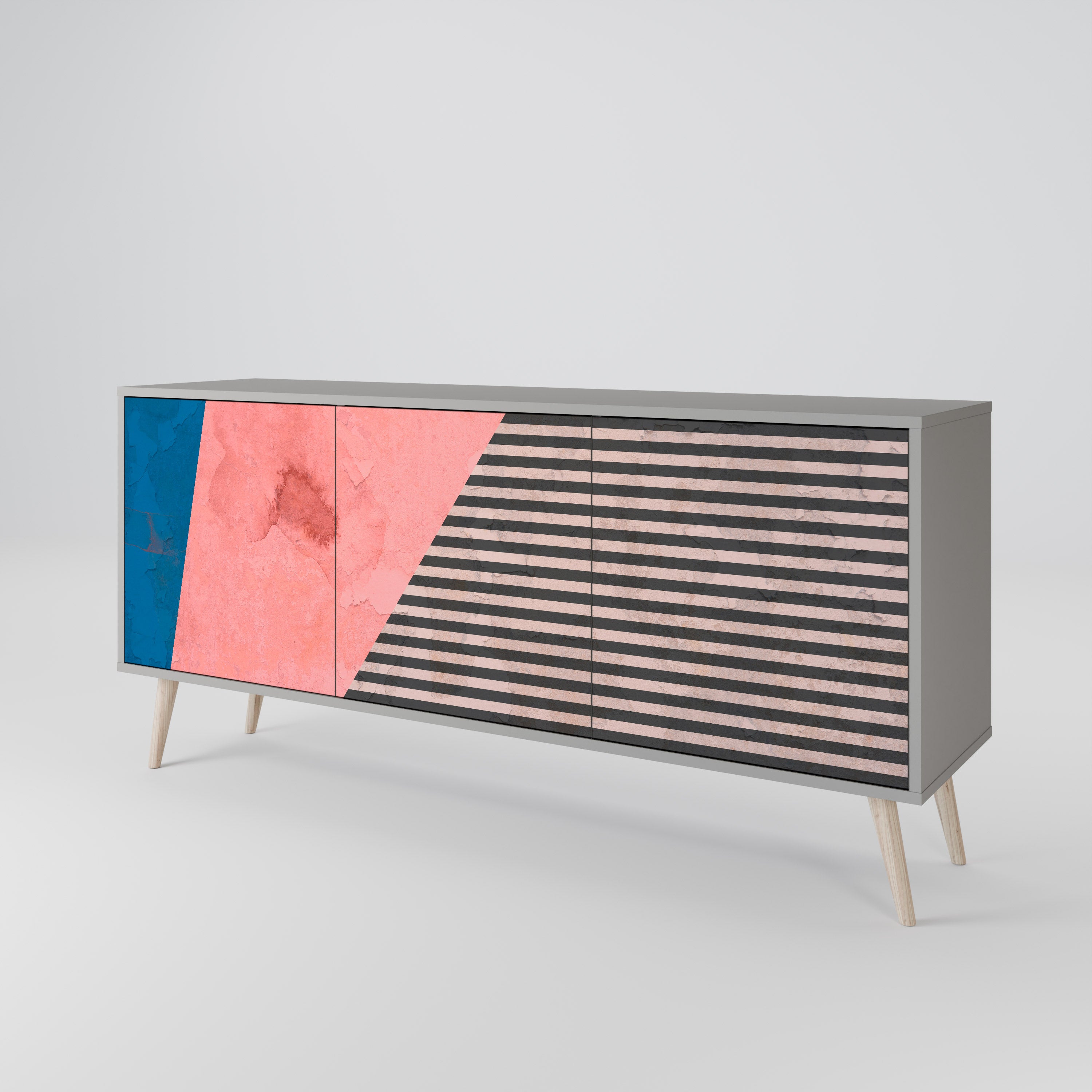 GLAMOROUS STRIPE Komoda 3-drzwiowa korpus Szary