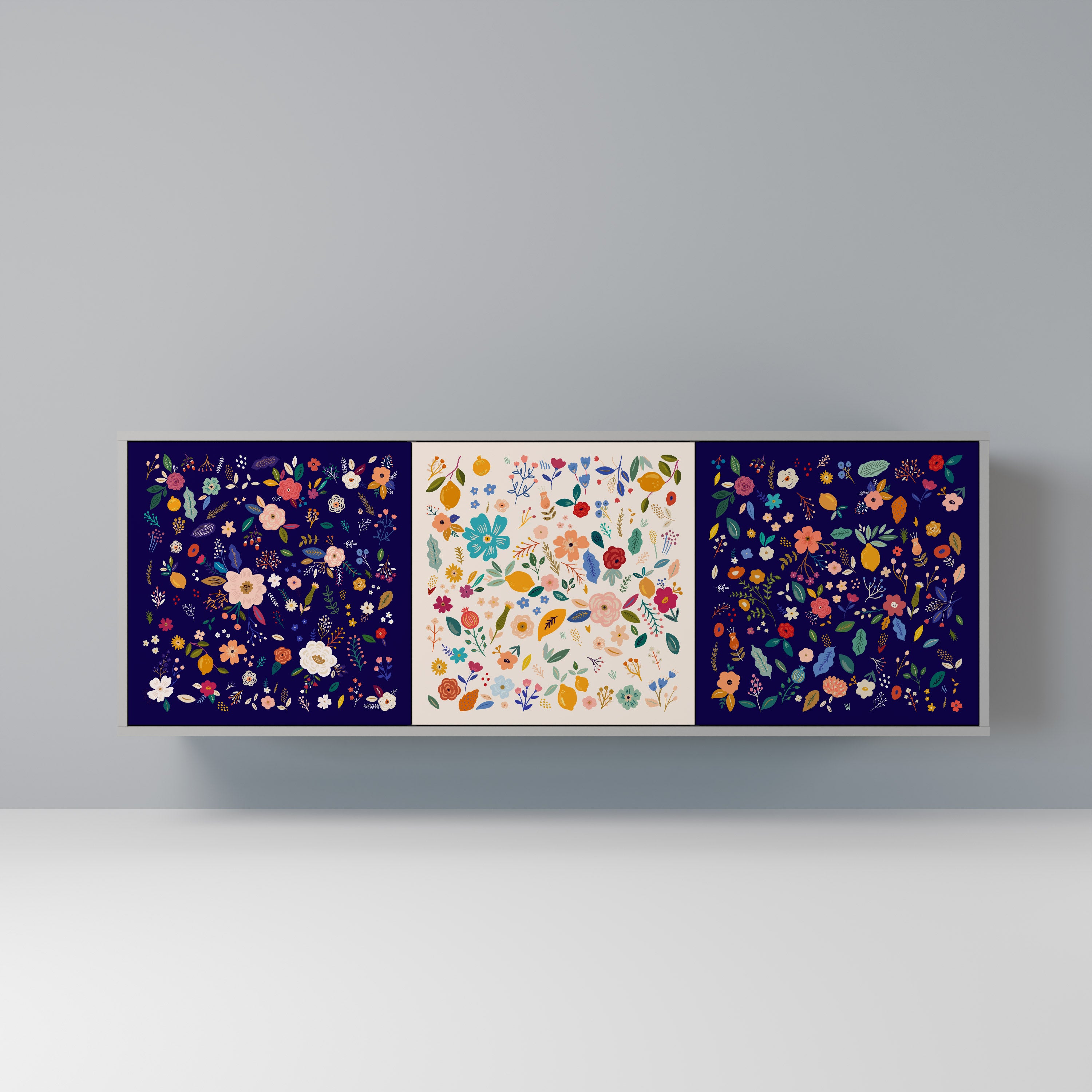 FLORAL COMBINATION Komoda 3-drzwiowa korpus Szary