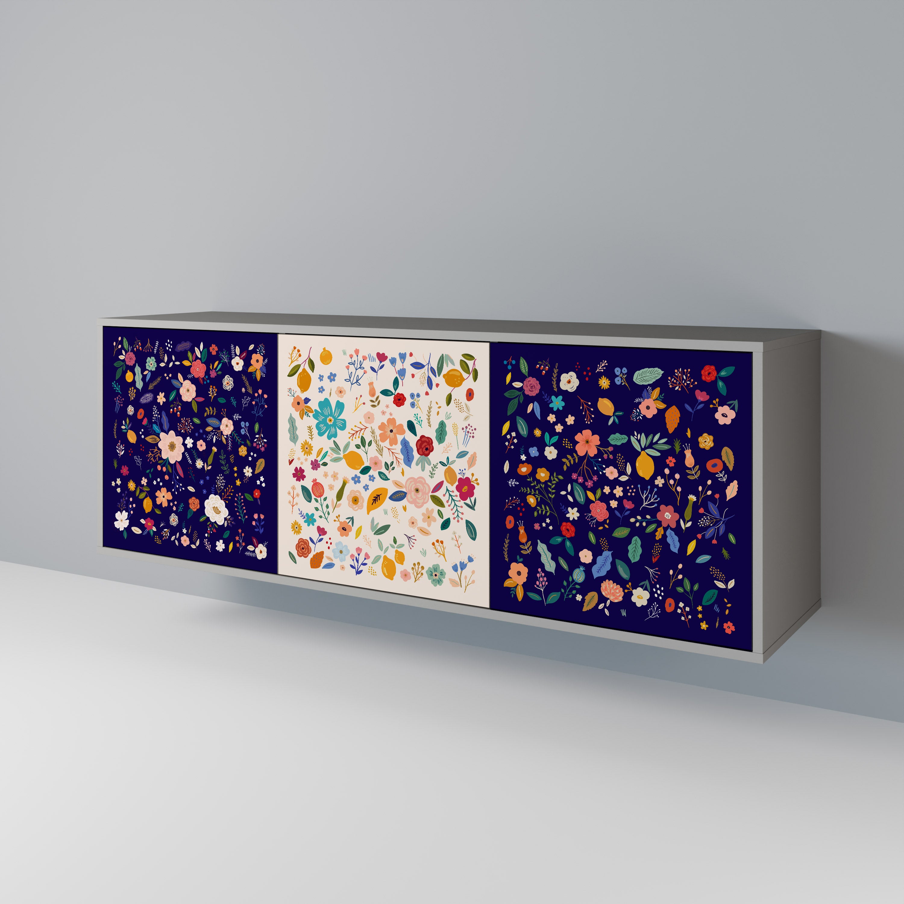 FLORAL COMBINATION Komoda 3-drzwiowa korpus Szary