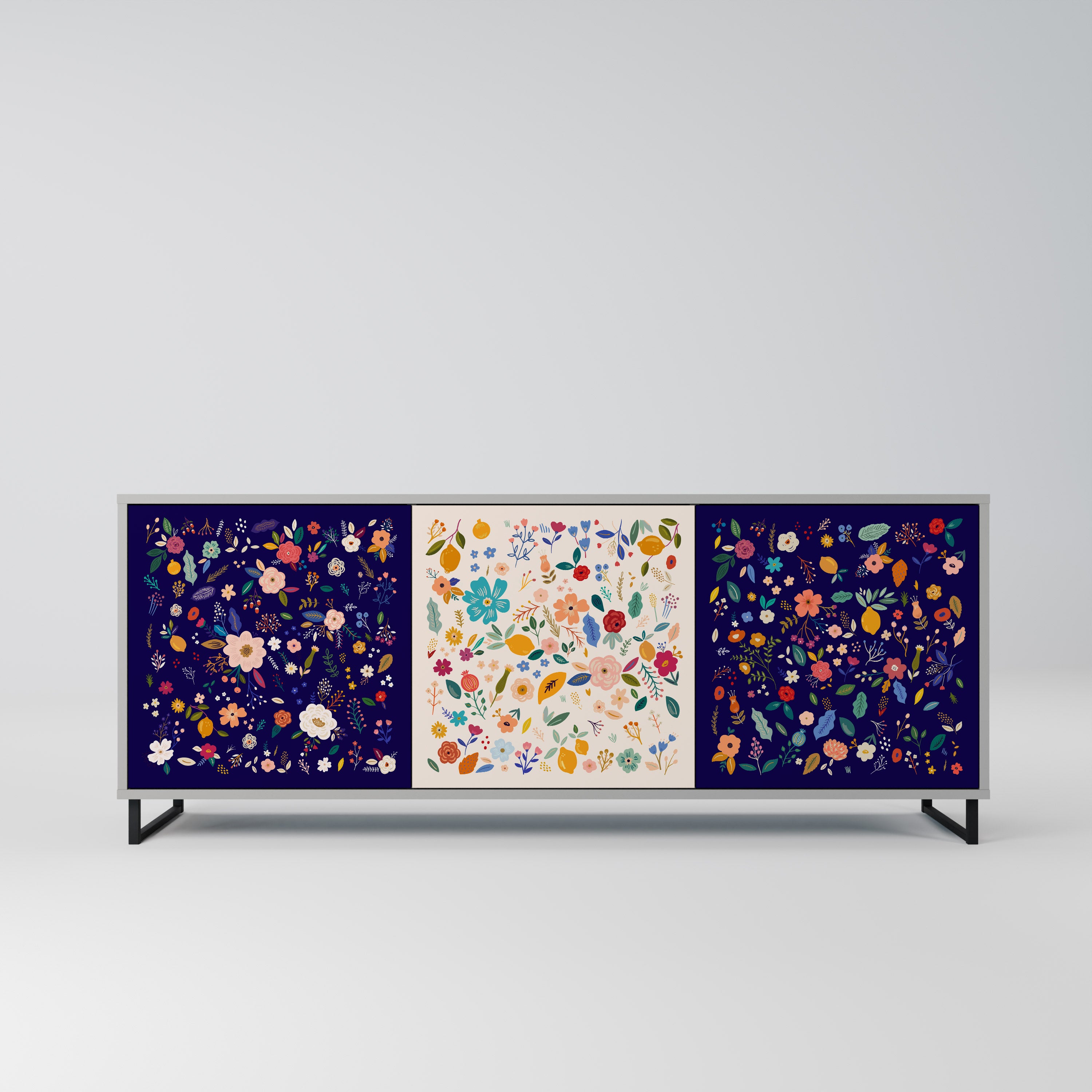 FLORAL COMBINATION Komoda 3-drzwiowa korpus Szary