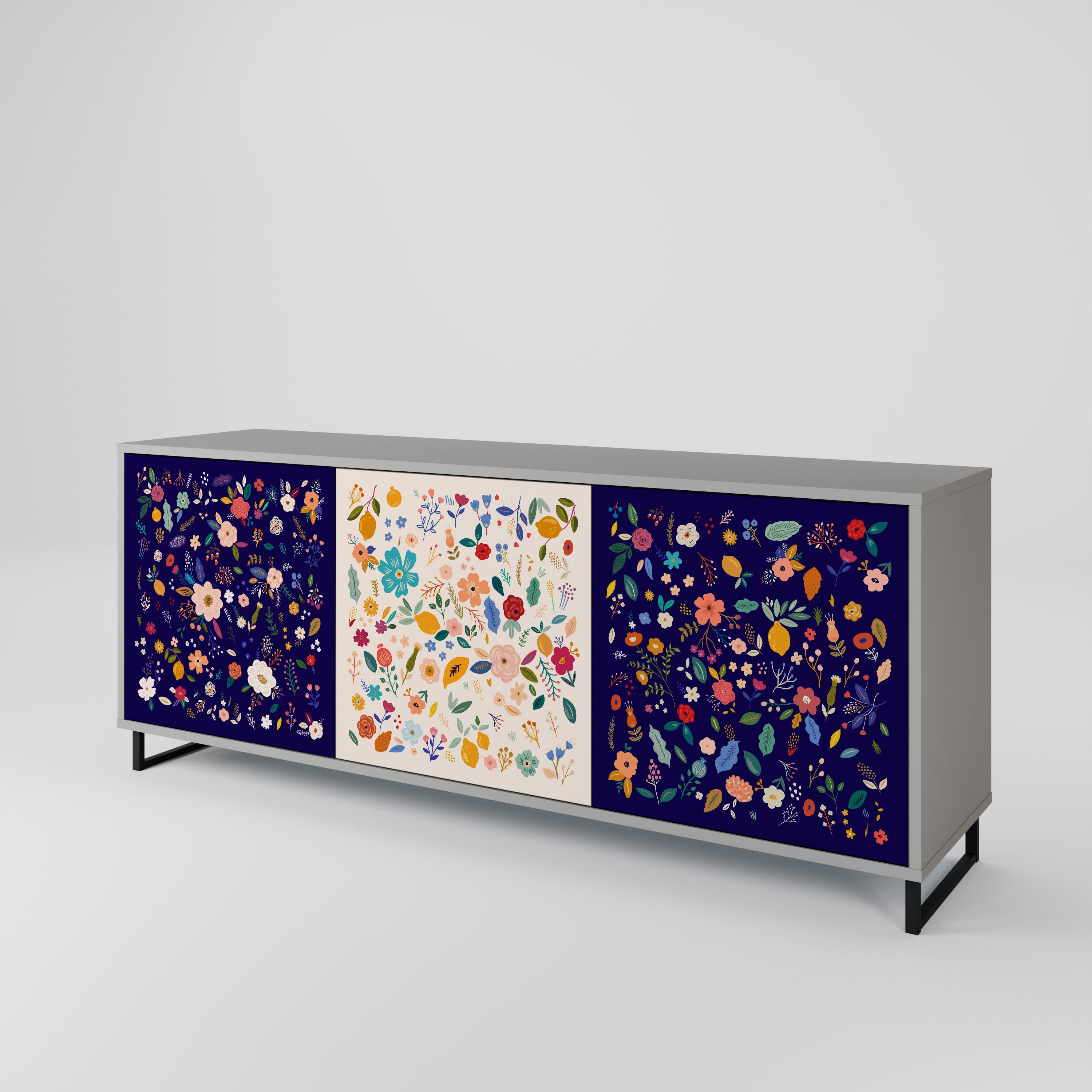 FLORAL COMBINATION Komoda 3-drzwiowa korpus Szary