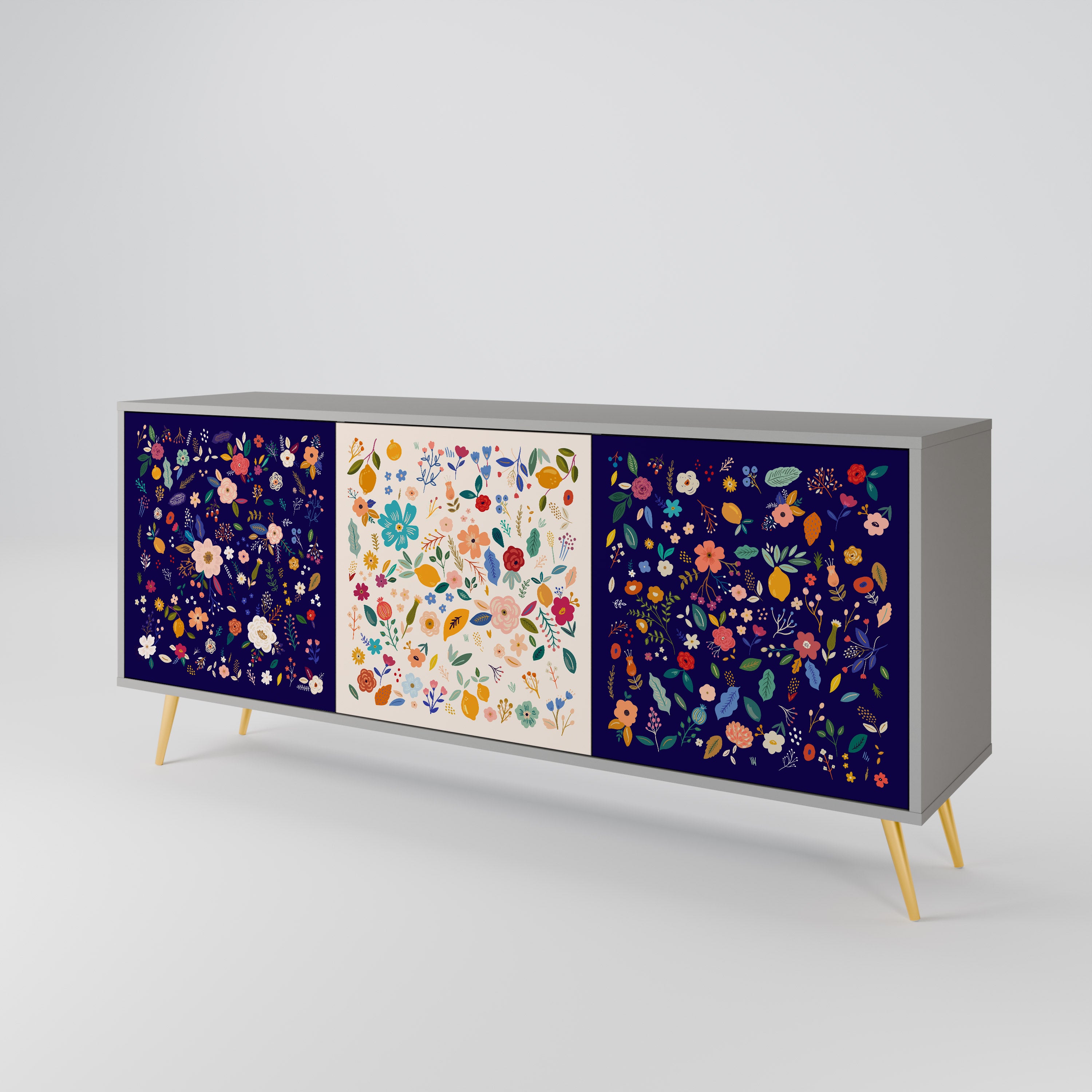 FLORAL COMBINATION Komoda 3-drzwiowa korpus Szary