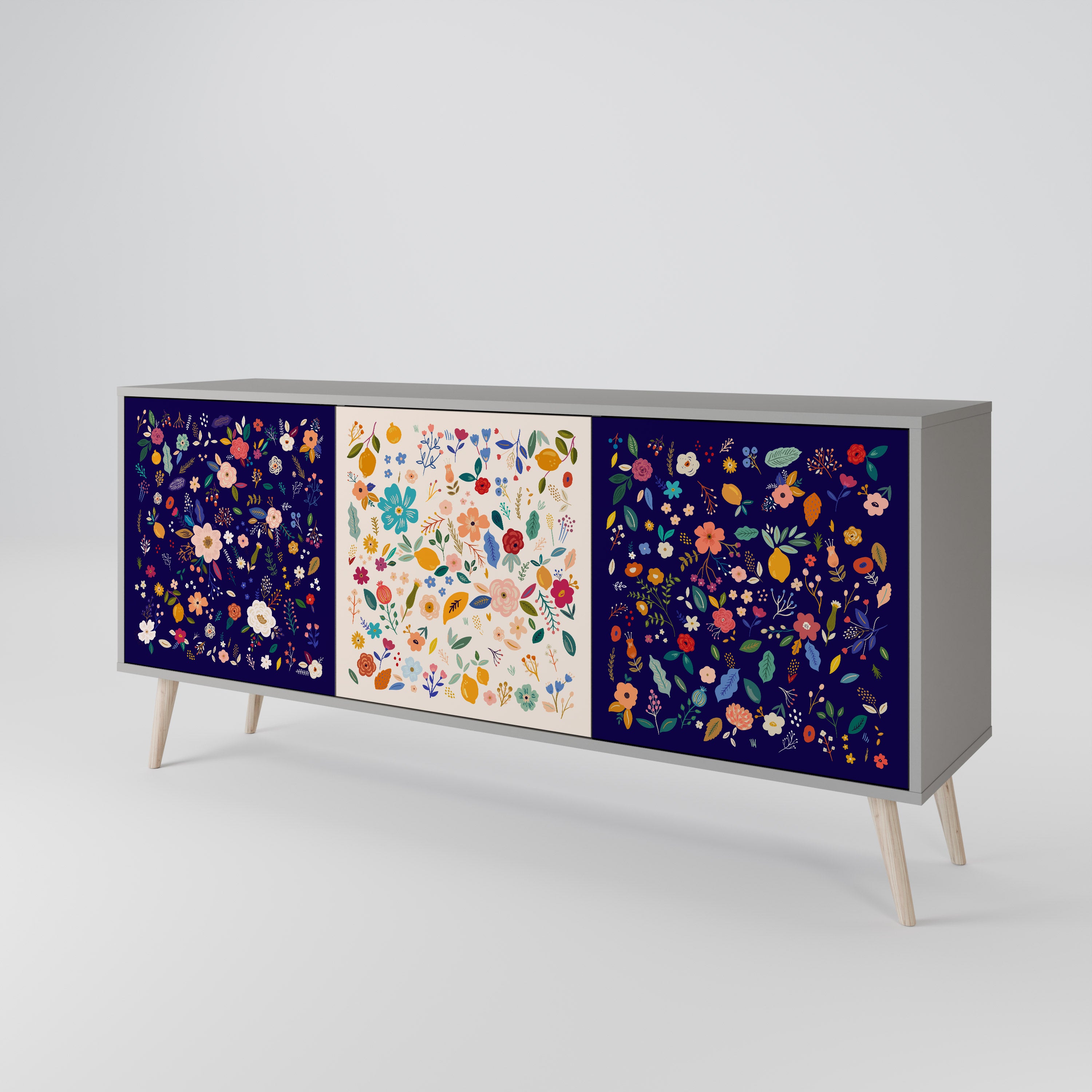 FLORAL COMBINATION Komoda 3-drzwiowa korpus Szary