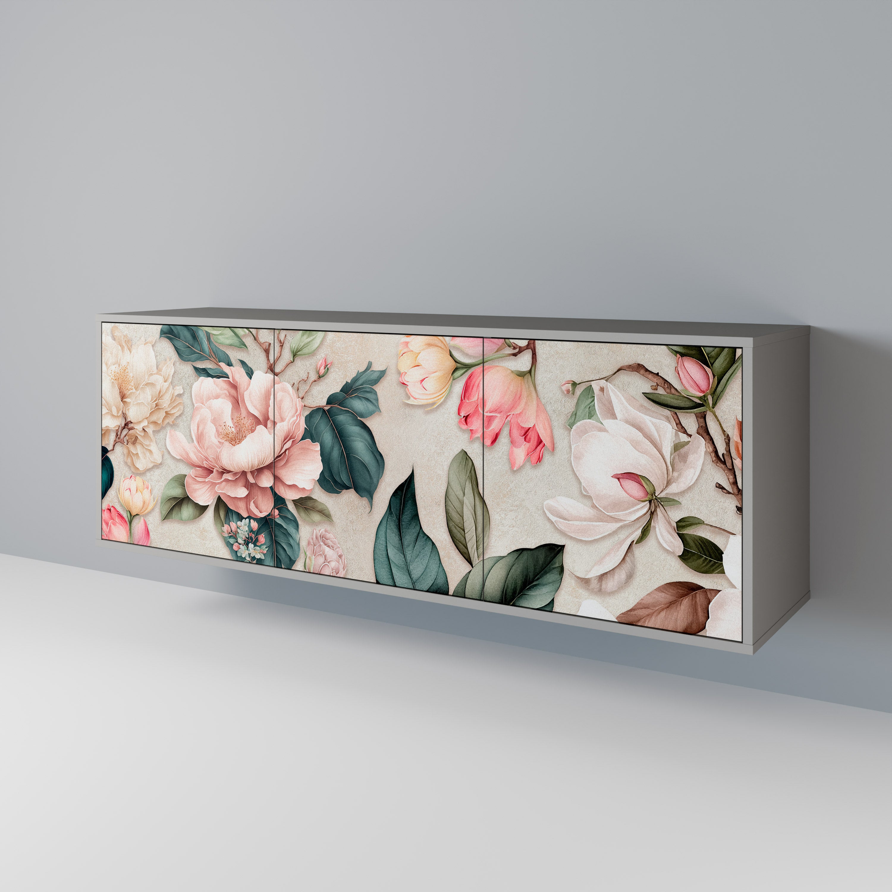 FLORAL GRACE Komoda 3-drzwiowa korpus Szary