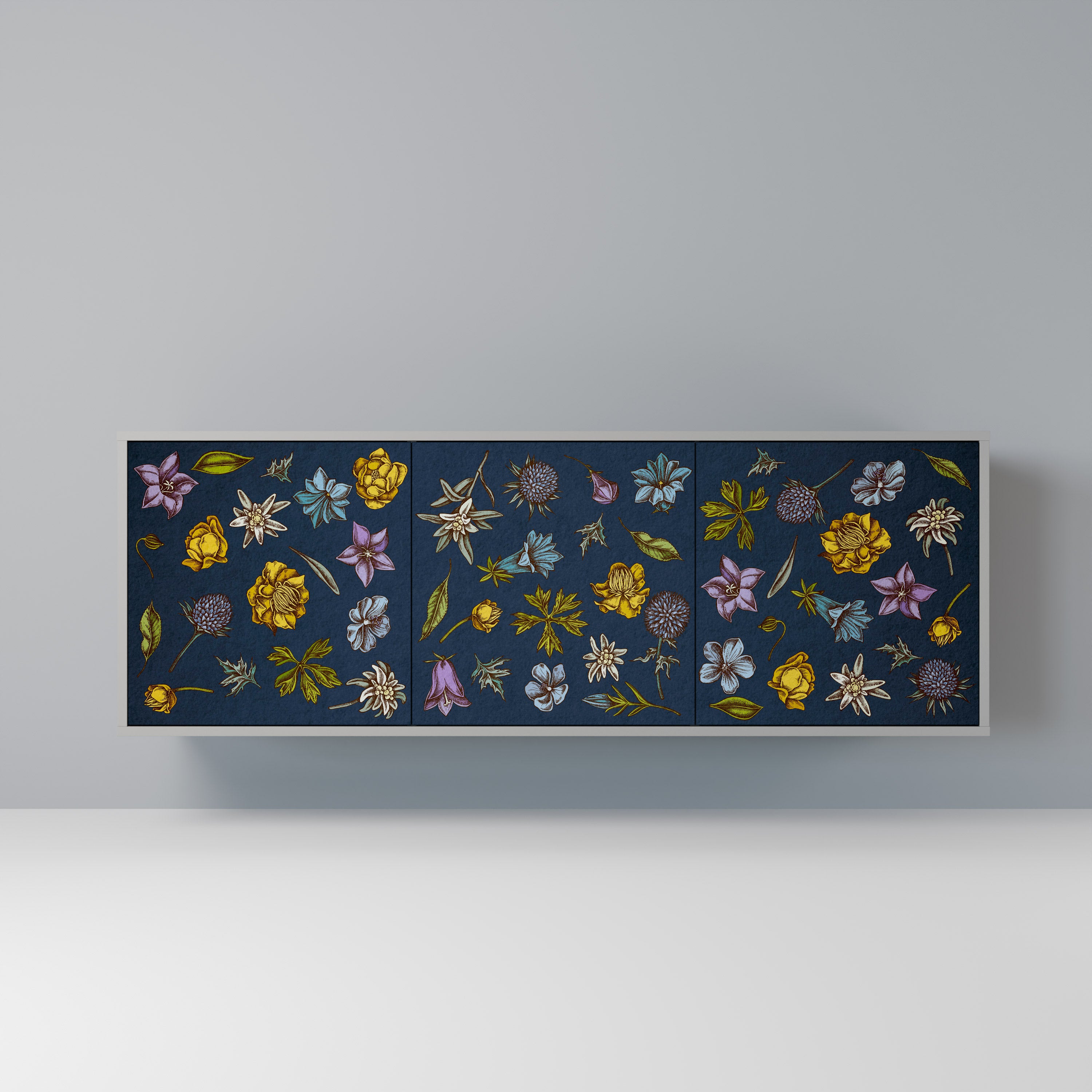 FLOWERS ON NAVY BLUE Komoda 3-drzwiowa korpus Szary